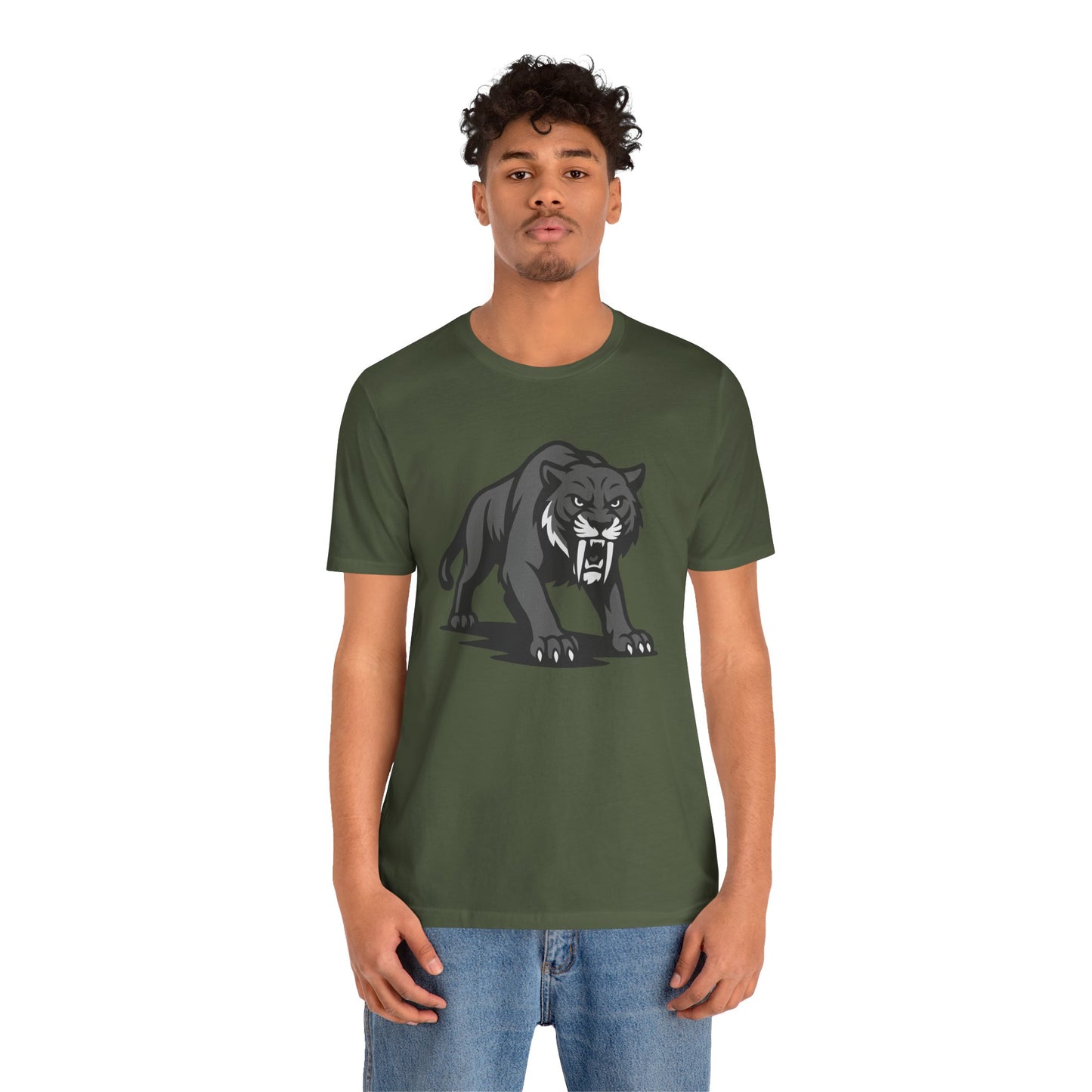 Saber-Tooth Tiger Graphic Tee Dark Theme – Fierce Prehistoric Vector Design with Modern Edge