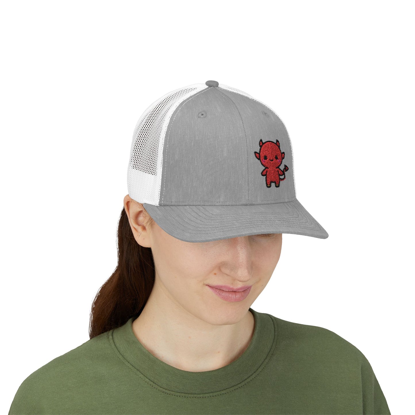 Lil Devil Trucker Hat – Embroidered Cute Mischief Hat with Kawaii Devil