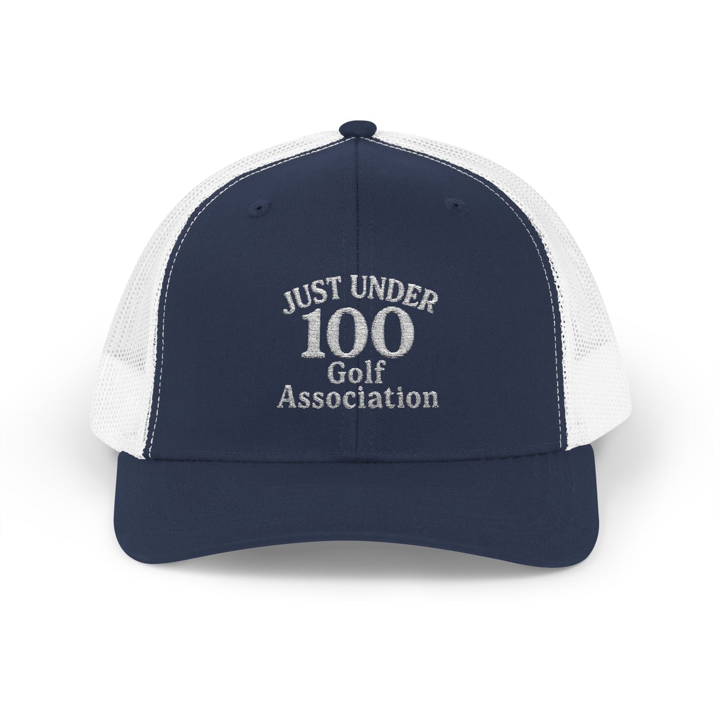 Just Under 100 Golf Trucker Hat – Embroidered Funny Golf Hat for Weekend Golfers and Casual Fairway Vibes. White Letters