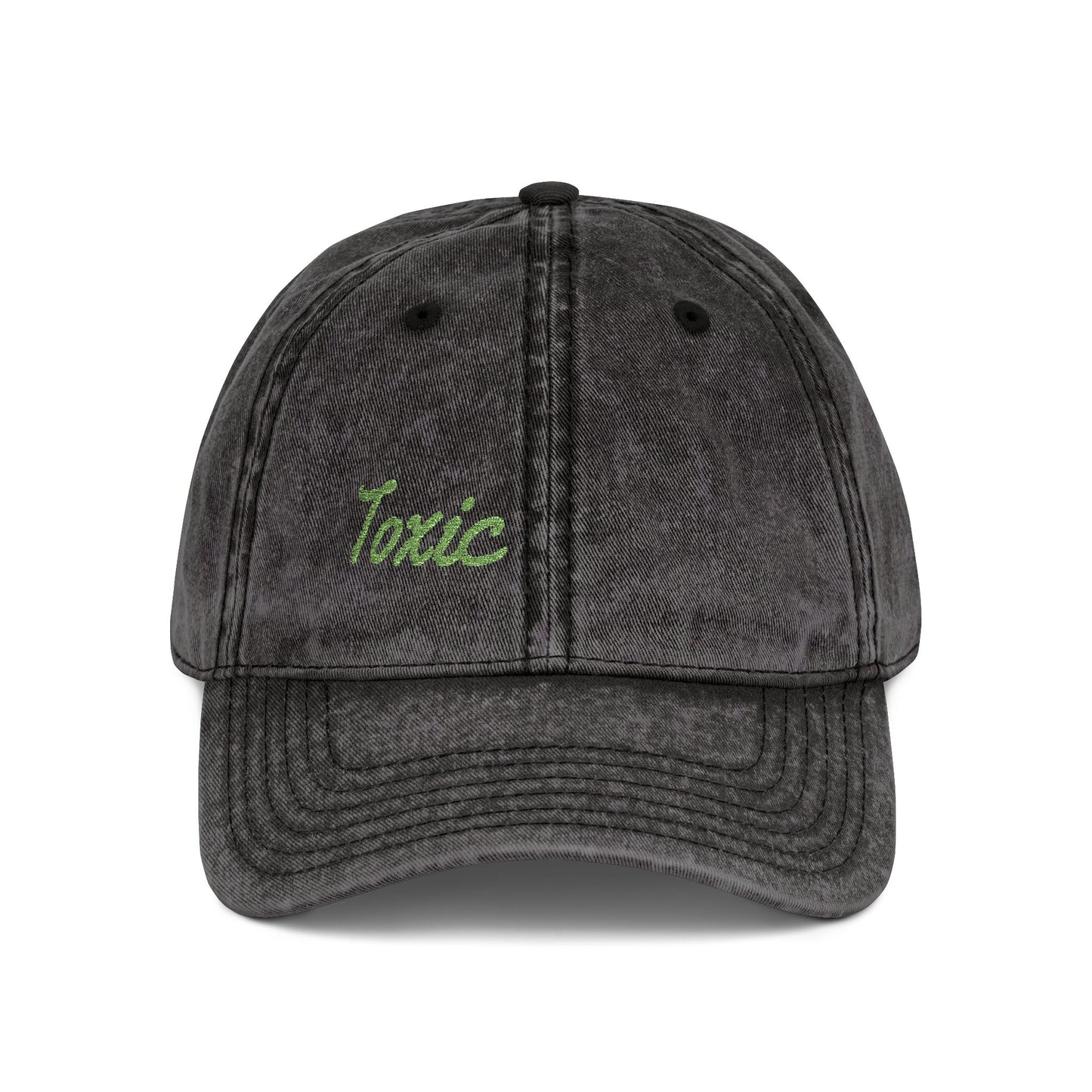 Toxic Vintage Hat – Embroidered Green Script Hat for Ironic Vibes and Bold Personality
