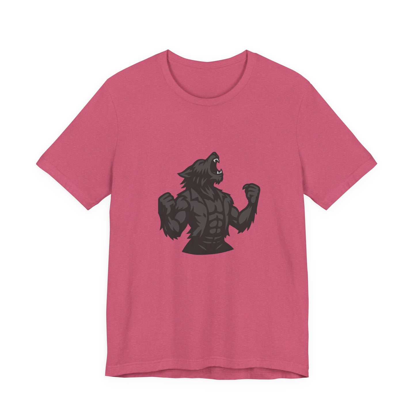 Werewolf Transformation T-Shirt – Dark Theme Grayscale Muscular Monster Design on Black Tee with Savage Energy and Modern Ghost Effect. Unisex Jersey Short Sleeve Tee