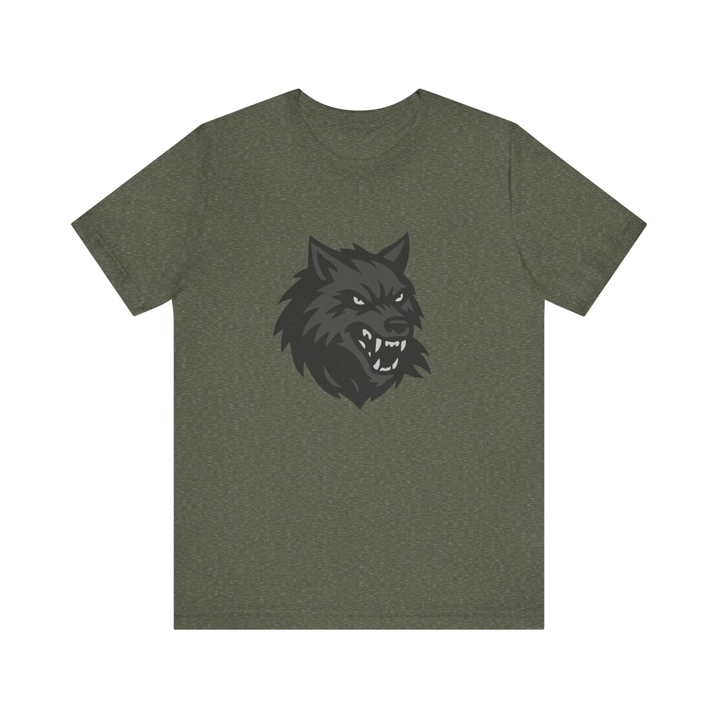 Dark Theme Wolf Head Shirt – Fierce Growling Wolf Face Graphic in Black and Grey for Bold, Edgy Style. Unisex Jersey Short Sleeve Tee