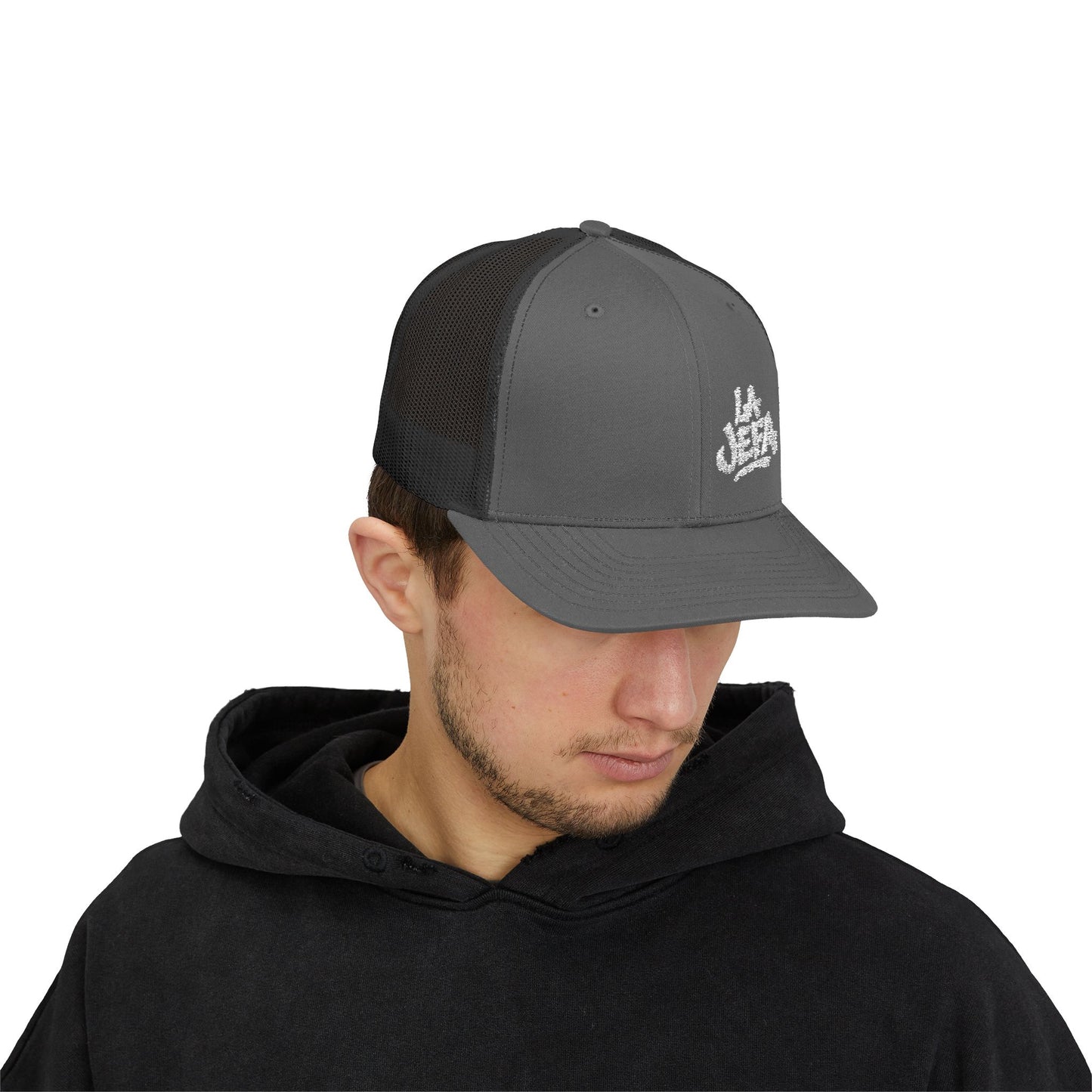 La Jefa Trucker Hat – Embroidered Latina Boss Hat for Bold Women. White Letters