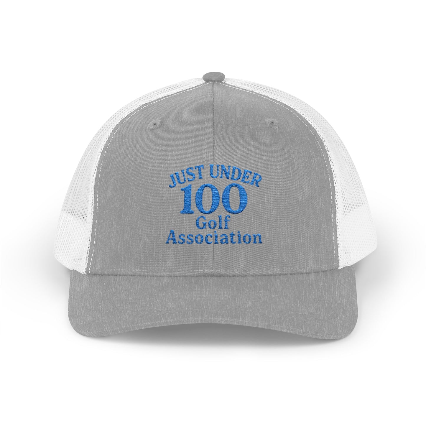 Just Under 100 Golf Trucker Hat – Embroidered Funny Golf Hat for Weekend Golfers and Casual Fairway Vibes. Blue Letters