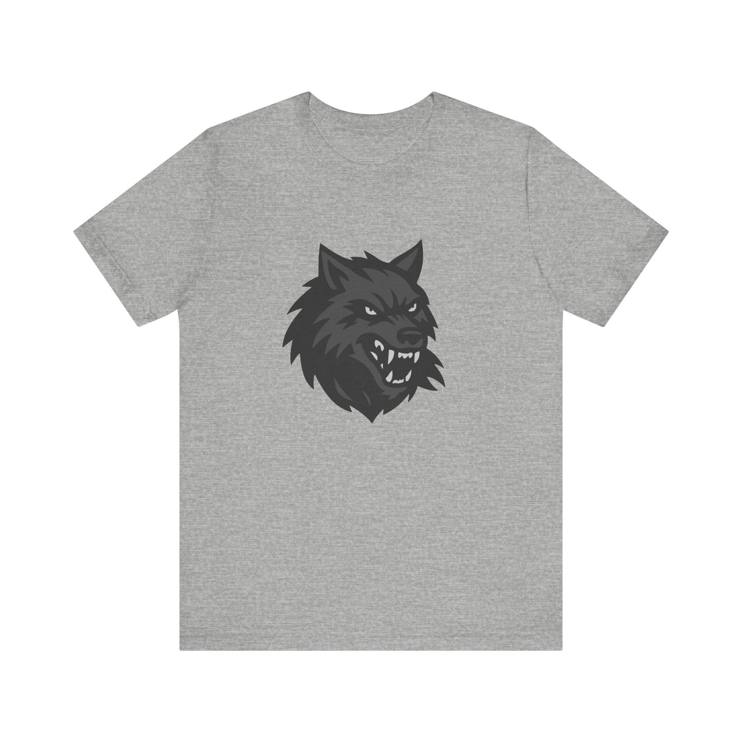 Dark Theme Wolf Head Shirt – Fierce Growling Wolf Face Graphic in Black and Grey for Bold, Edgy Style. Unisex Jersey Short Sleeve Tee