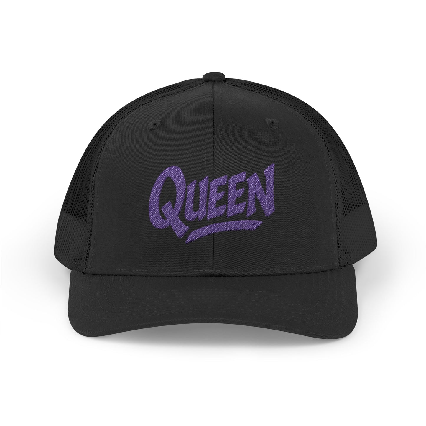 Queen Trucker Hat – Embroidered Crown Hat for Confident Women. Purple Letters