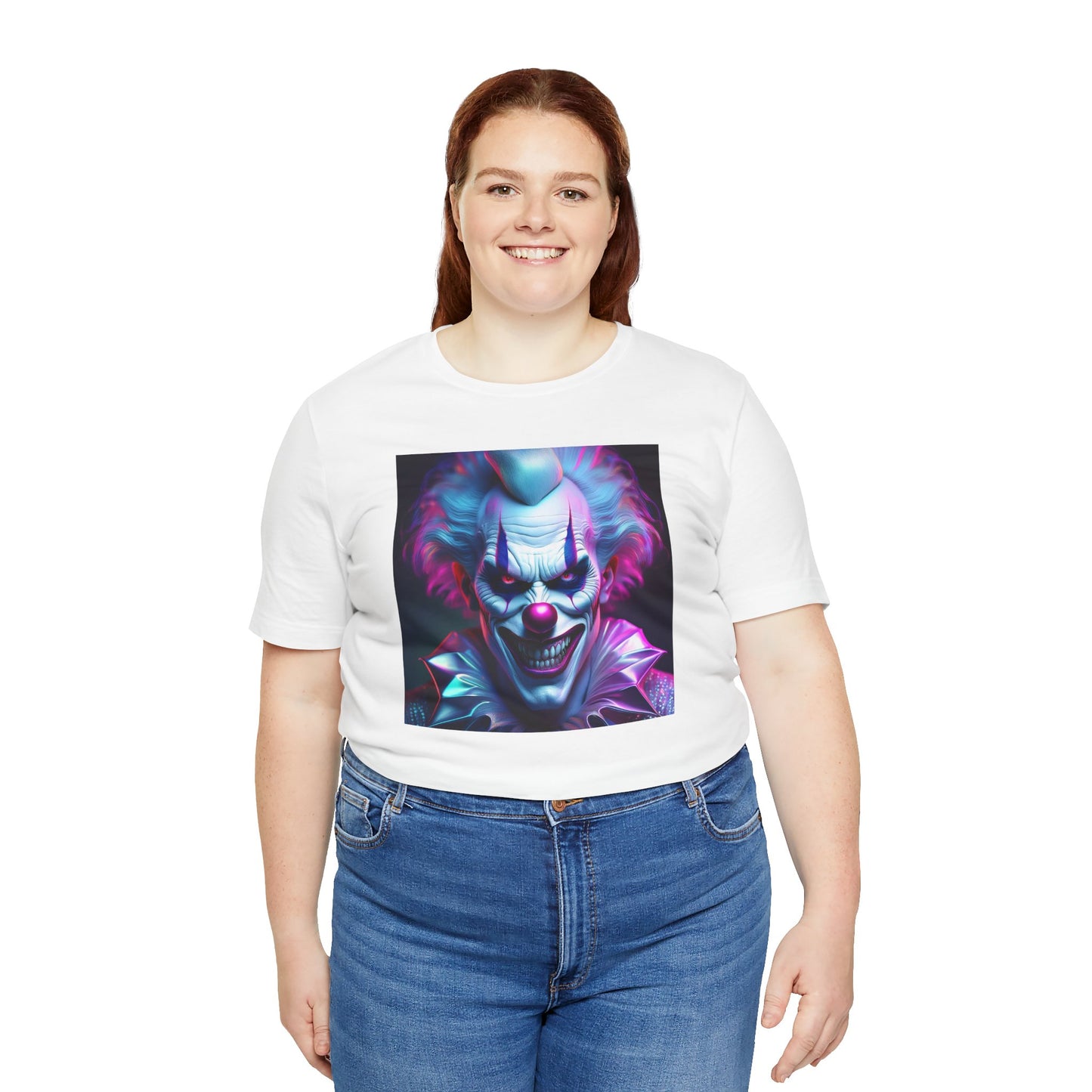 Scary Clown Halloween Shirt – Creepy Evil Clown Face Graphic Tee for Horror Fans. Unisex Jersey Short Sleeve Tee
