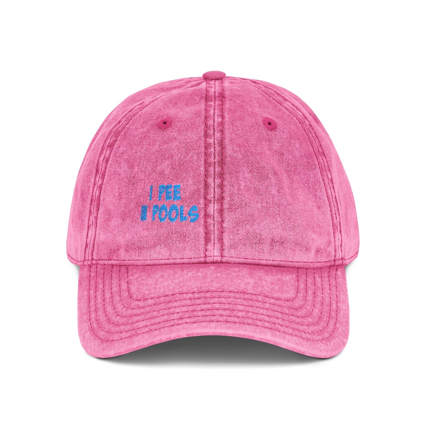 I Pee In Pools Vintage Hat – Funny Hat with Bold Blue Text for Lifeguard Terrors and Poolside Menaces