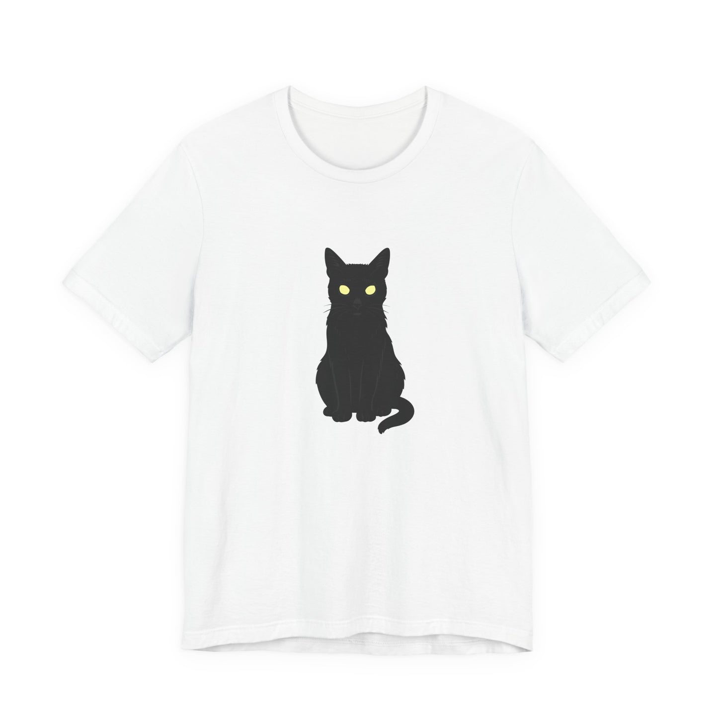 Glowing-Eyed Black Cat Shirt – Dark Theme Feline Stare for Maximum Spook and Minimal Effort. Unisex Jersey Short Sleeve Tee
