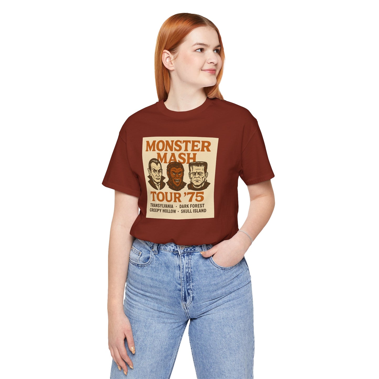 Monster Mash Tour '75 Halloween Shirt – Vintage Horror Band Tee Featuring Dracula, Wolfman, Frankenstein