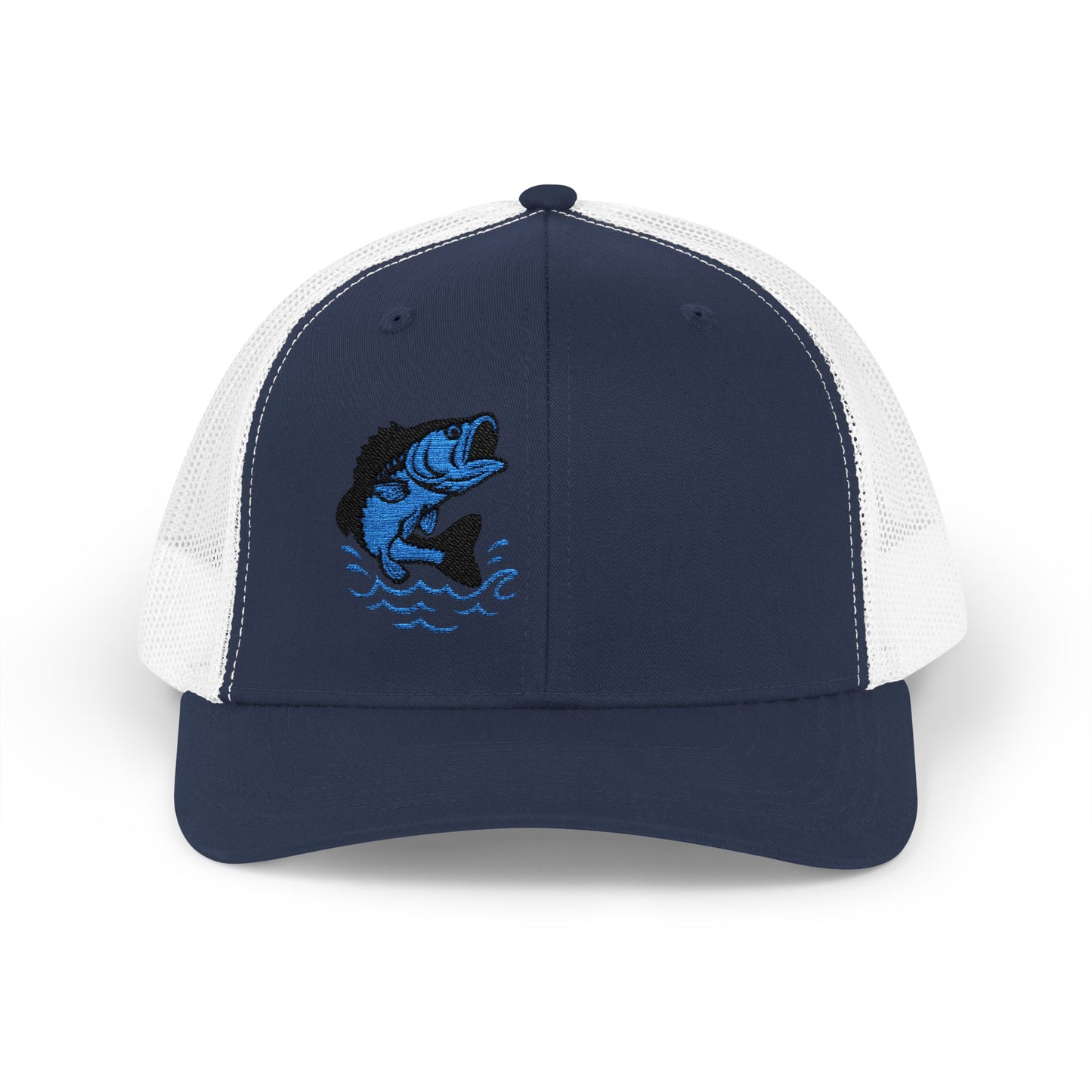 Jumping Fish Trucker Hat – Embroidered Blue Fishing Hat for Anglers, Lake Days, and Outdoor Style