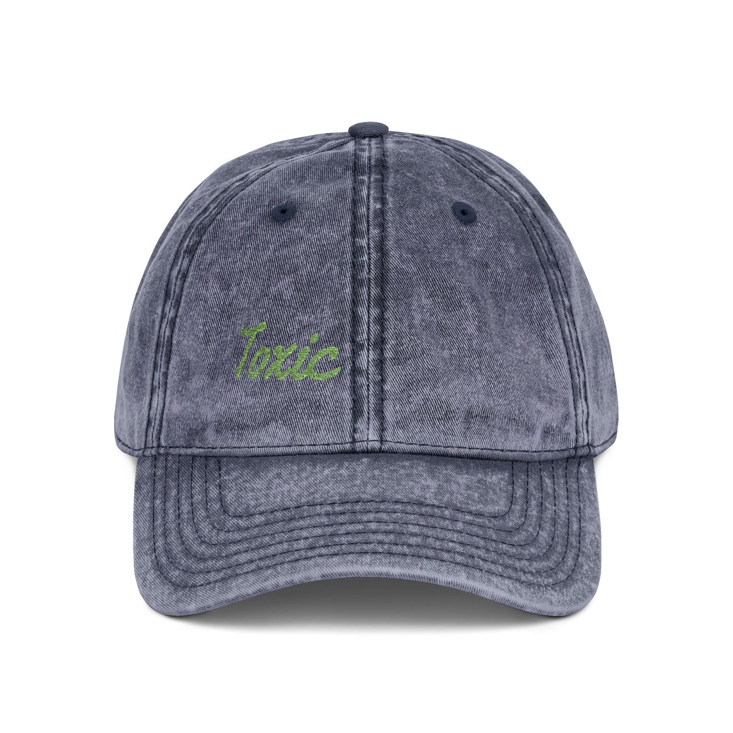 Toxic Vintage Hat – Embroidered Green Script Hat for Ironic Vibes and Bold Personality