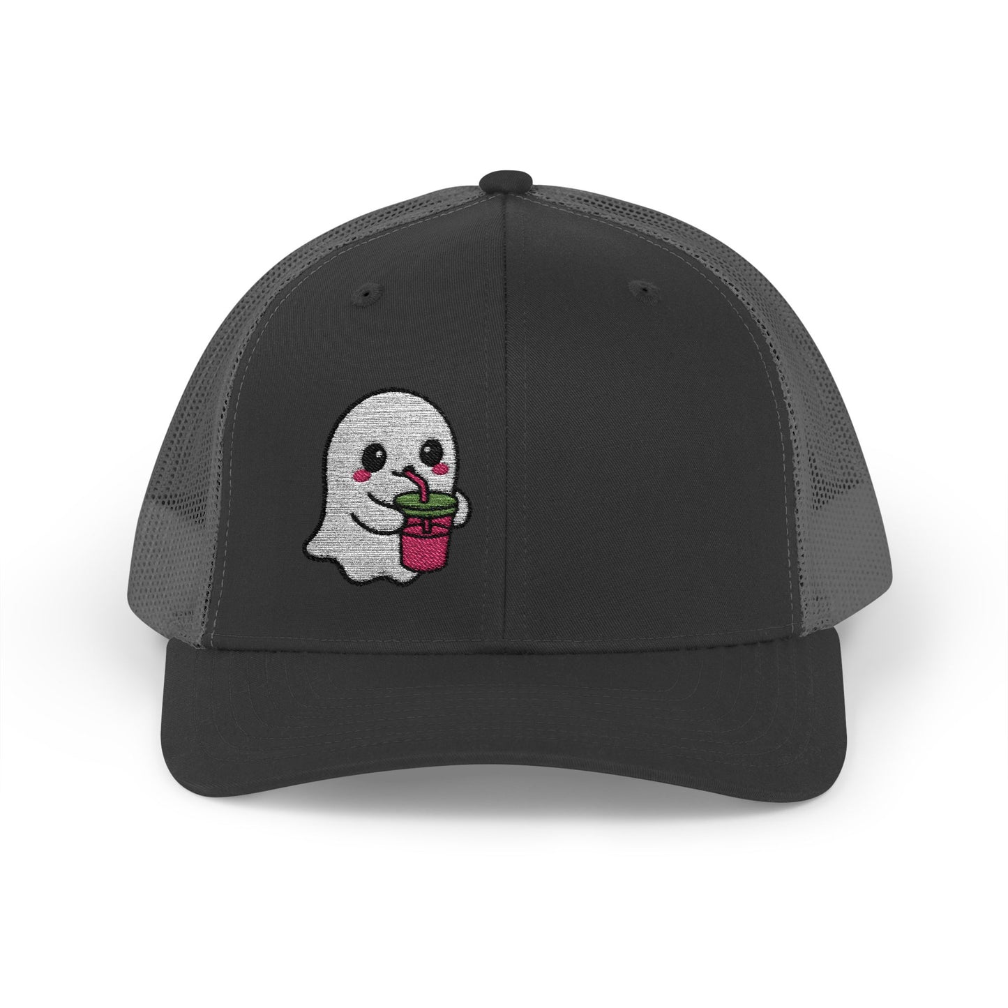 Cute Ghost Trucker Hat – Embroidered Kawaii Ghost Drinking Hat for Halloween Vibes and Everyday Boo Energy