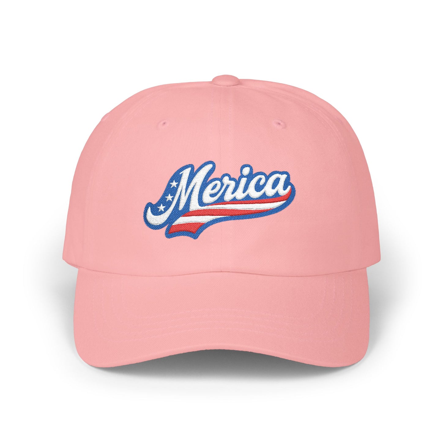 MERICA Embroidered Classic Dad Hat – Patriotic USA Hat with Bold Stars and Stripes Script Design for 4th of July and American Pride