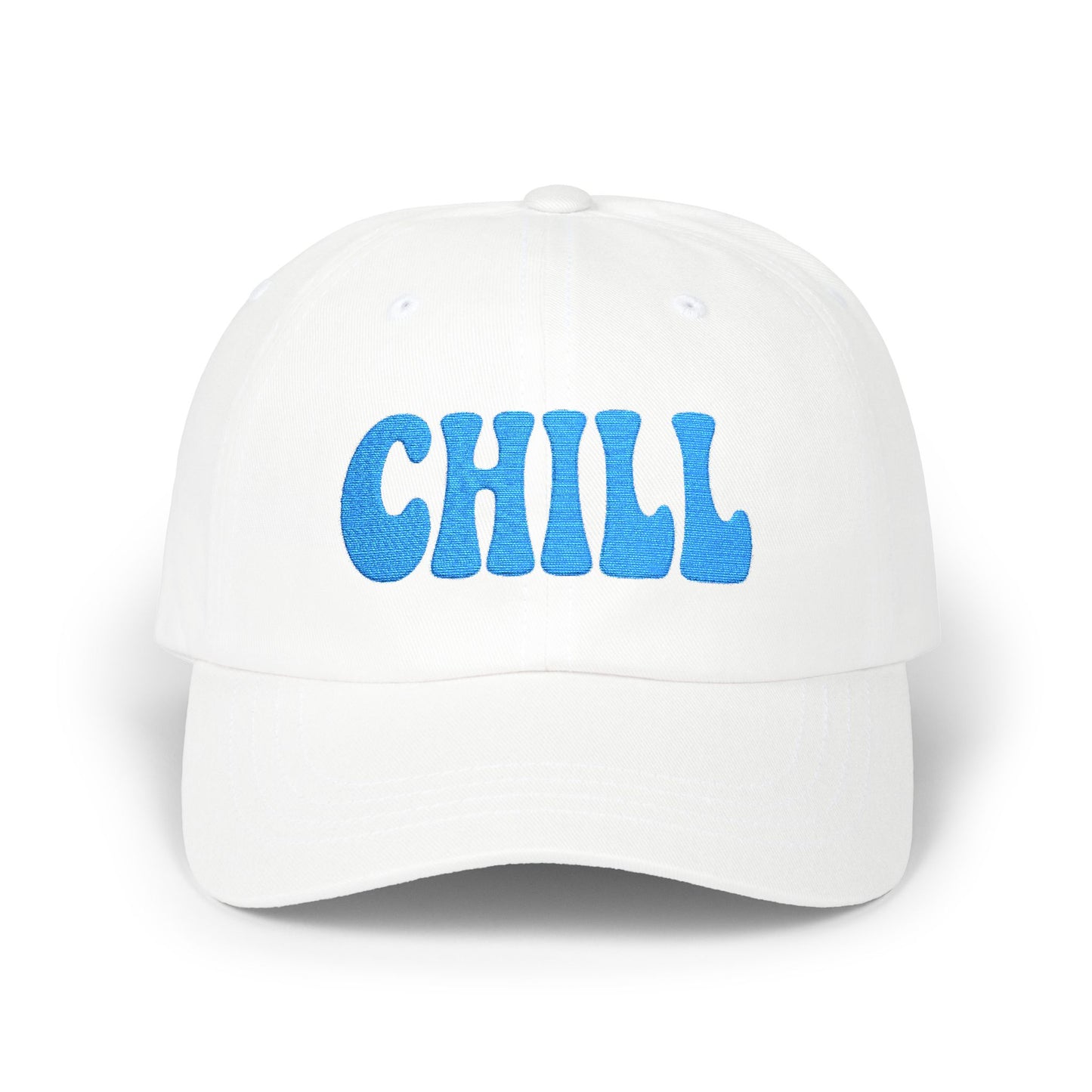 Chill Classic Dad Hat – Embroidered Relaxed Script Hat for Easygoing Vibes and Everyday Cool. Blue Letters