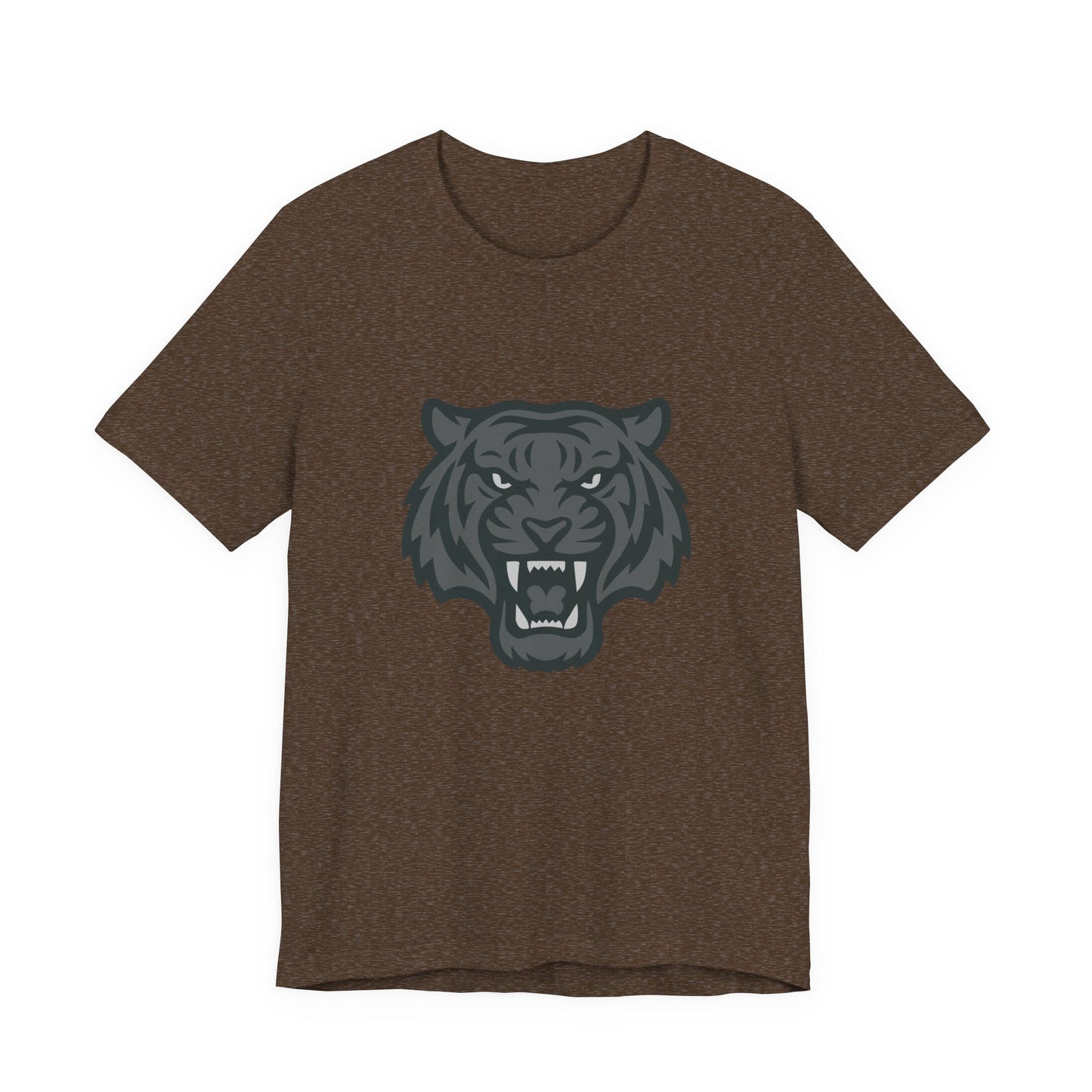 Tiger Head Graphic T-Shirt – Dark Theme Grayscale Roaring Beast Design on Black Tee with Fierce Focus and Modern Ghost Effect. Unisex Jersey Short Sleeve Tee
