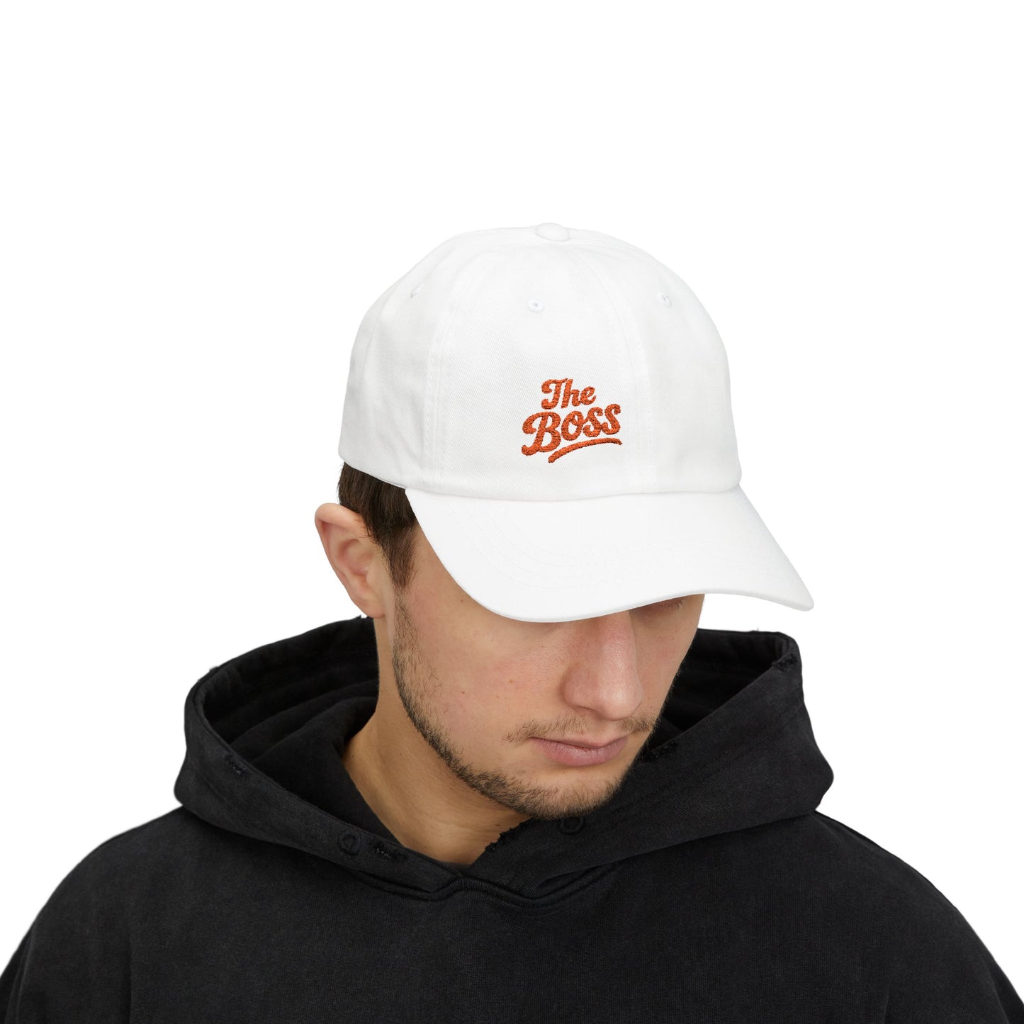 The Boss Classic Dad Hat – Embroidered Funny Statement Hat for Confident Leaders and Power Players. Orange Letters
