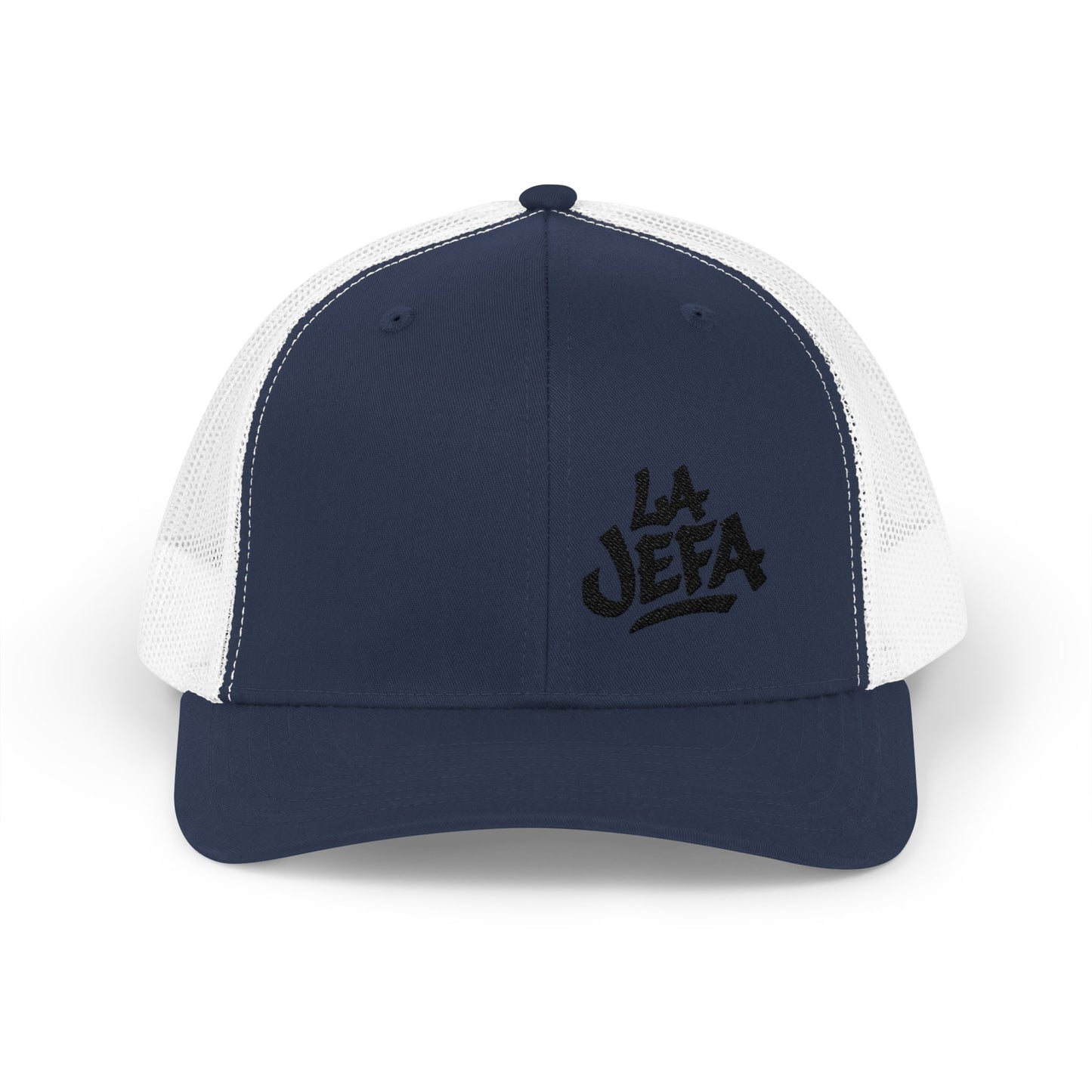 La Jefa Trucker Hat – Embroidered Latina Boss Hat for Bold Women. Black Letters