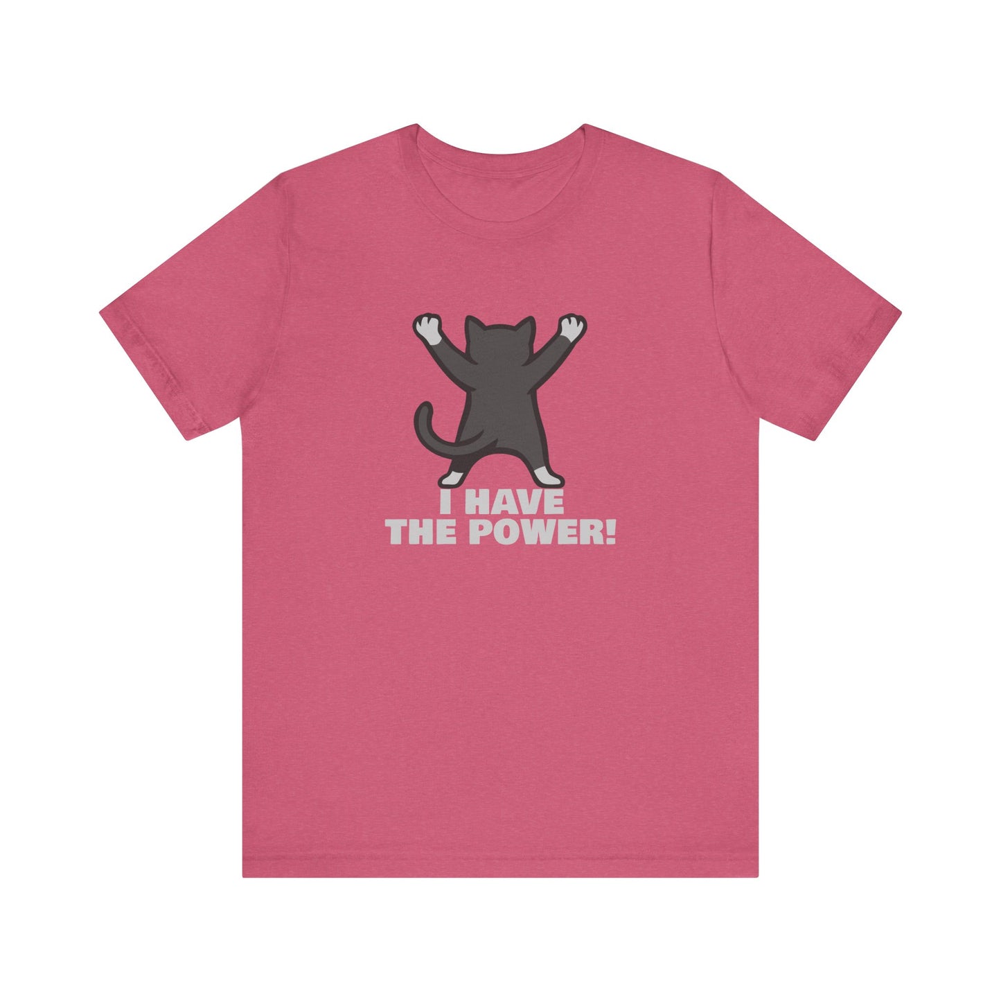 I Have the Power Cat Shirt – Hilarious Victory Pose in Dark Theme Feline Graphic Style. Unisex Jersey Short Sleeve Tee
