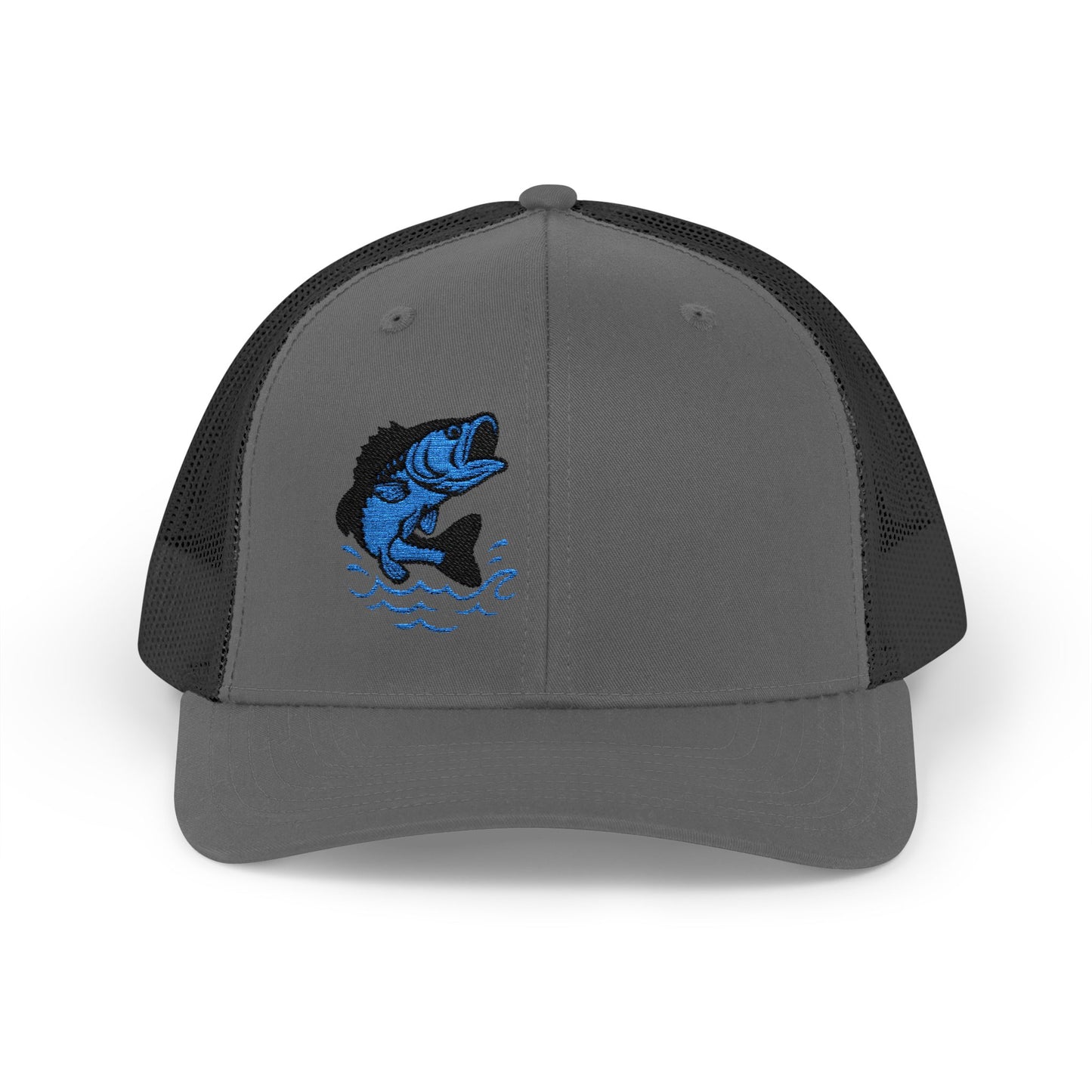 Jumping Fish Trucker Hat – Embroidered Blue Fishing Hat for Anglers, Lake Days, and Outdoor Style