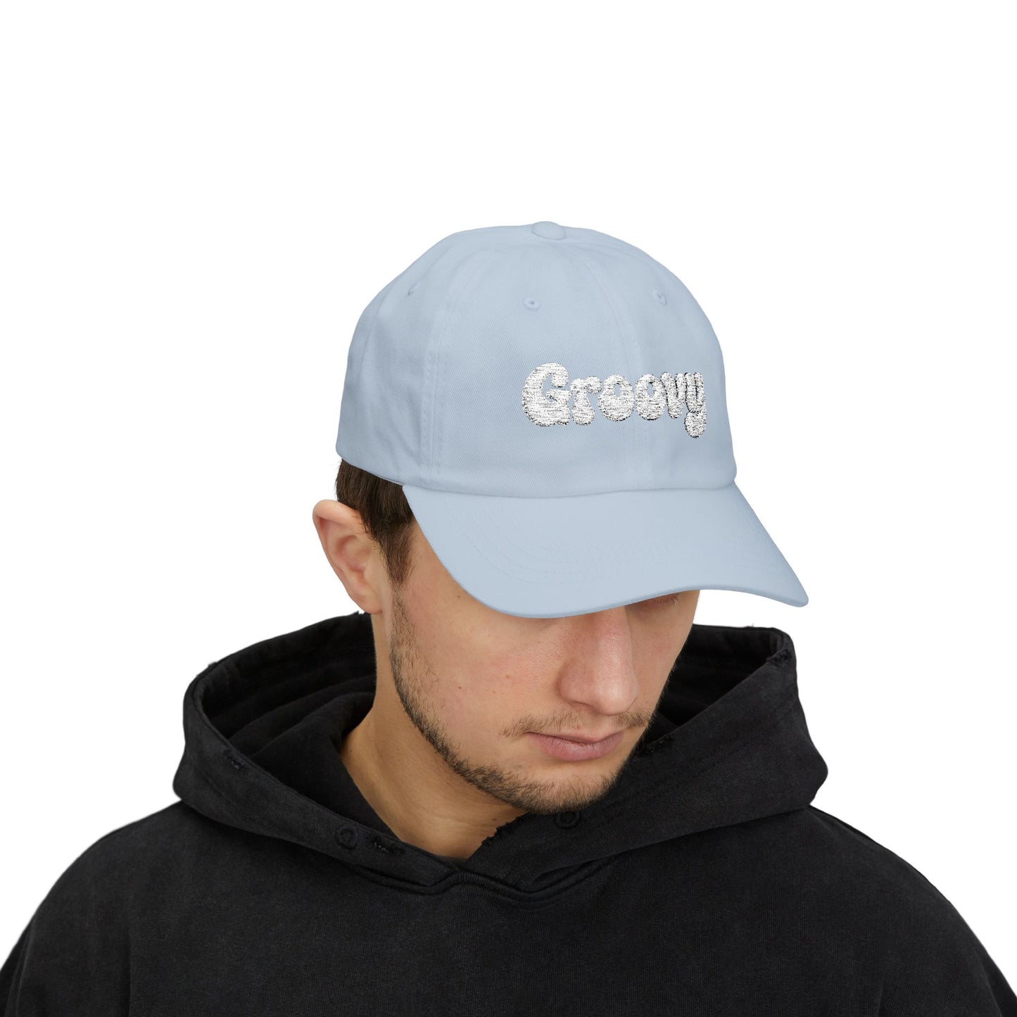 Groovy Classic Dad Hat – Retro Embroidered Hat with 70s Style Font for Funky Vibes, Chill Days, and Vintage Cool. White Letters