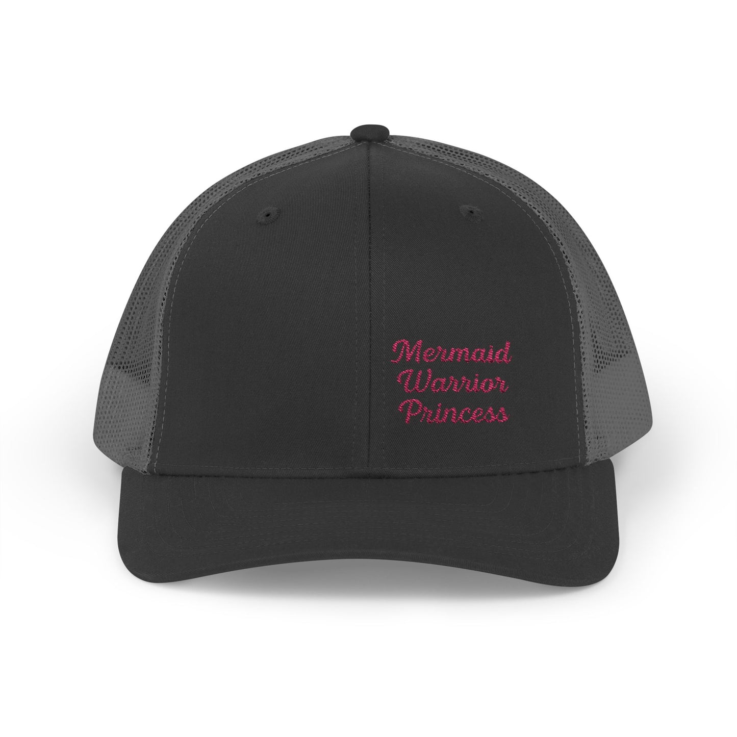 Mermaid Warrior Princess Trucker Hat – Embroidered Bold Text Hat for Magical Queens. Pink Letters