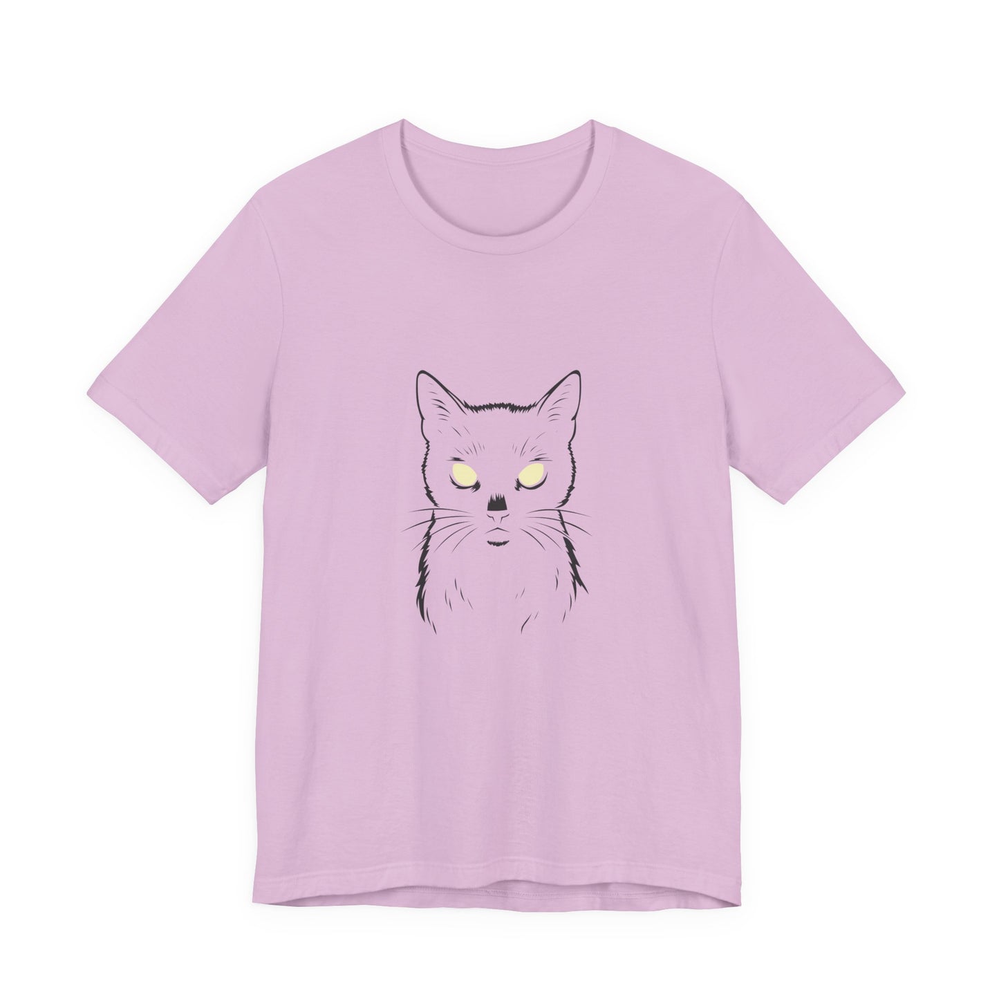 Ghost Cat Eyes Tee – Dark Theme Black Cat Outline with Transparent Face and Glowing Stare. Unisex Jersey Short Sleeve Tee