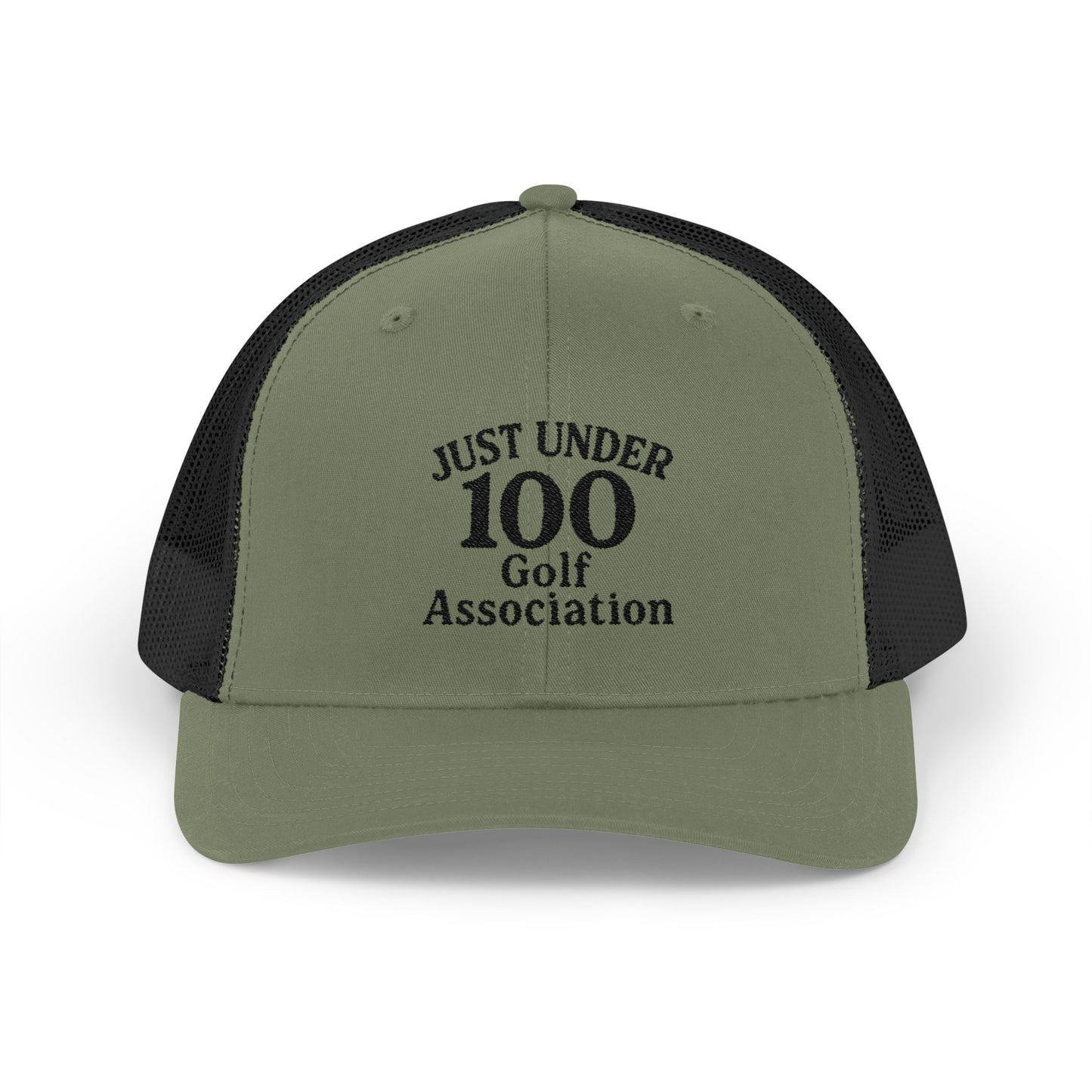 Just Under 100 Golf Trucker Hat – Embroidered Funny Golf Hat for Weekend Golfers and Casual Fairway Vibes. Black Letters