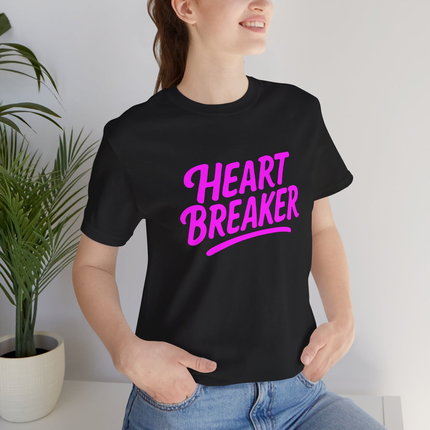Colorful Design Heartbreaker Shirt – Neon Pink Retro Script Tee for Bold Women with Savage Energy. Unisex Jersey Short Sleeve Tee