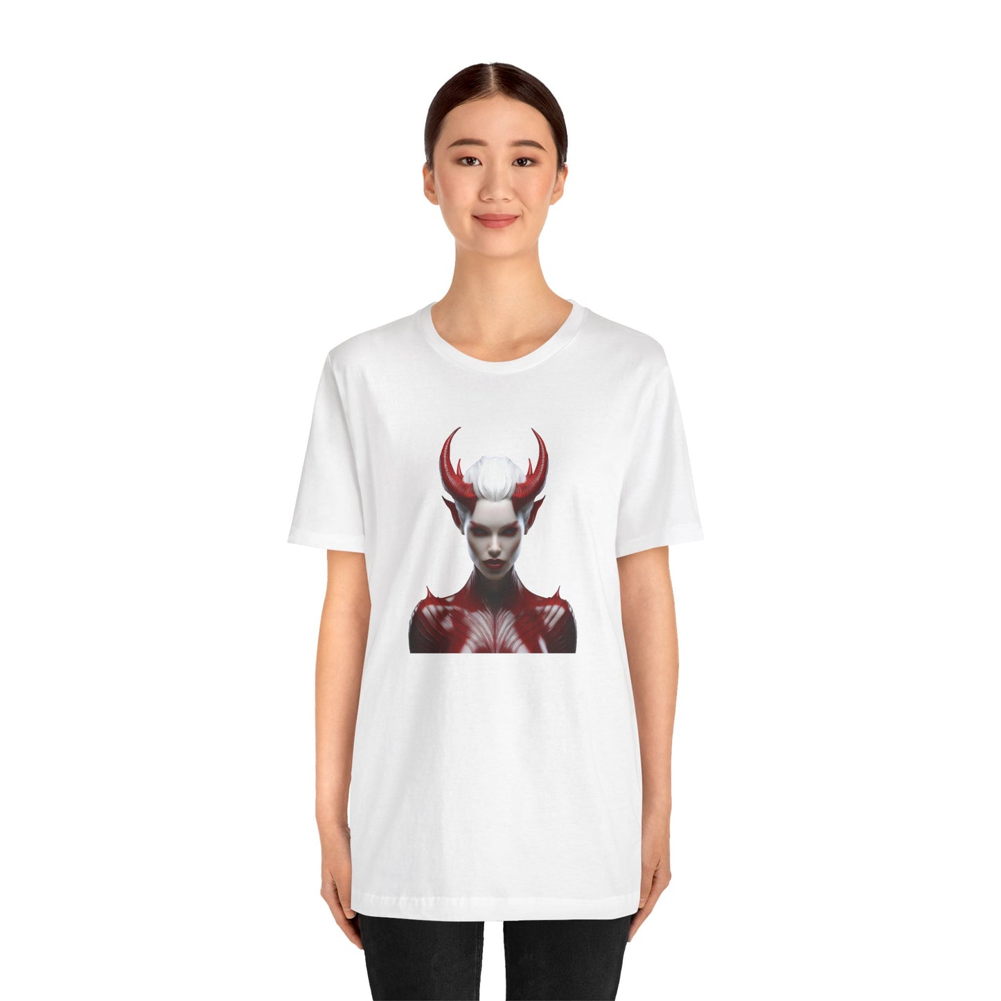 Fierce Devil Woman Halloween Shirt – Seductive Demon Graphic Tee for Bold Halloween Style