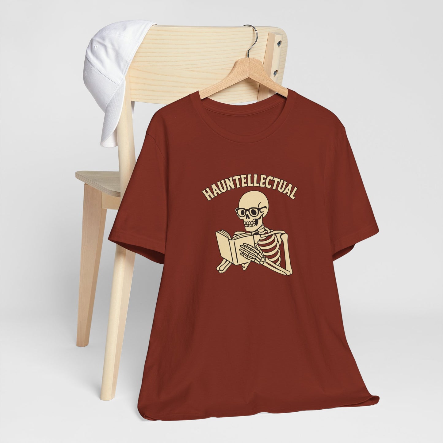 Hauntellectual Halloween Shirt – Funny Skeleton Reading Book Tee for Spooky Smart People