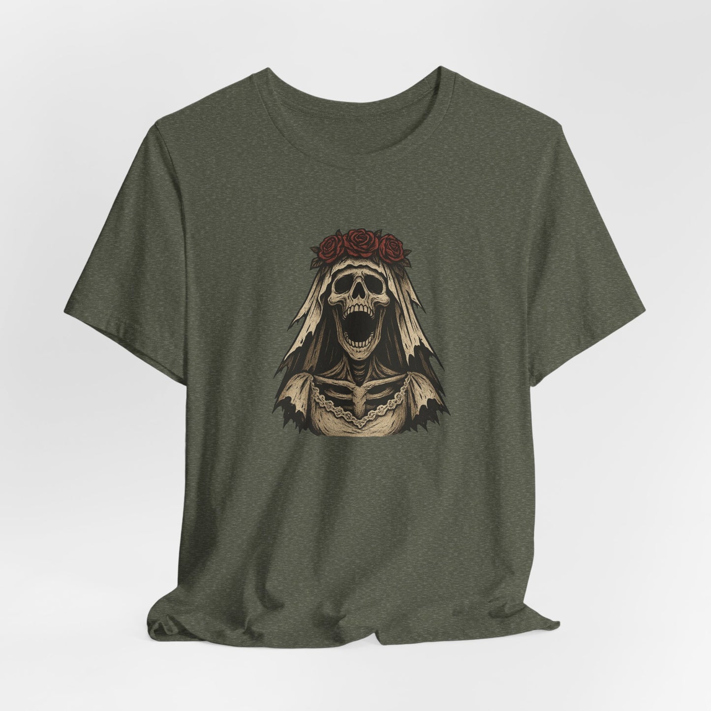 Screaming Skeleton Bride Halloween Shirt – Gothic Undead Bride Graphic Tee for Spooky Season Horror Fans