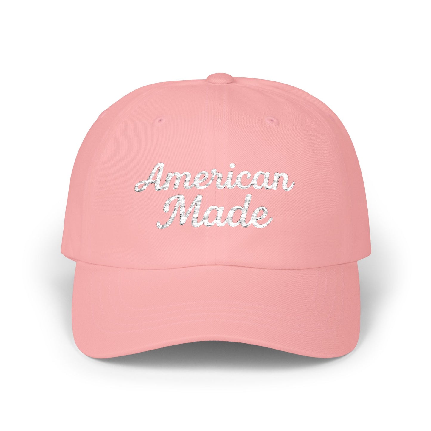 American Made Classic Dad Hat – Embroidered Patriotic Baseball Hat with Retro Script for USA Pride and Everyday Wear. White Letters