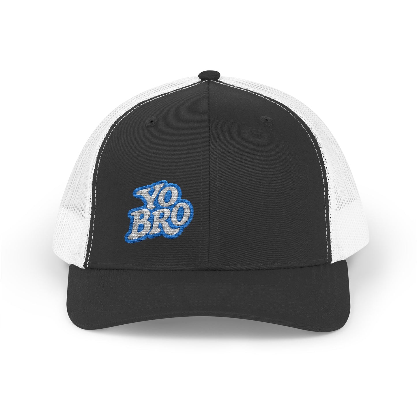 Yo Bro Trucker Hat – Embroidered Blue & White Hat for Laid-Back Vibes