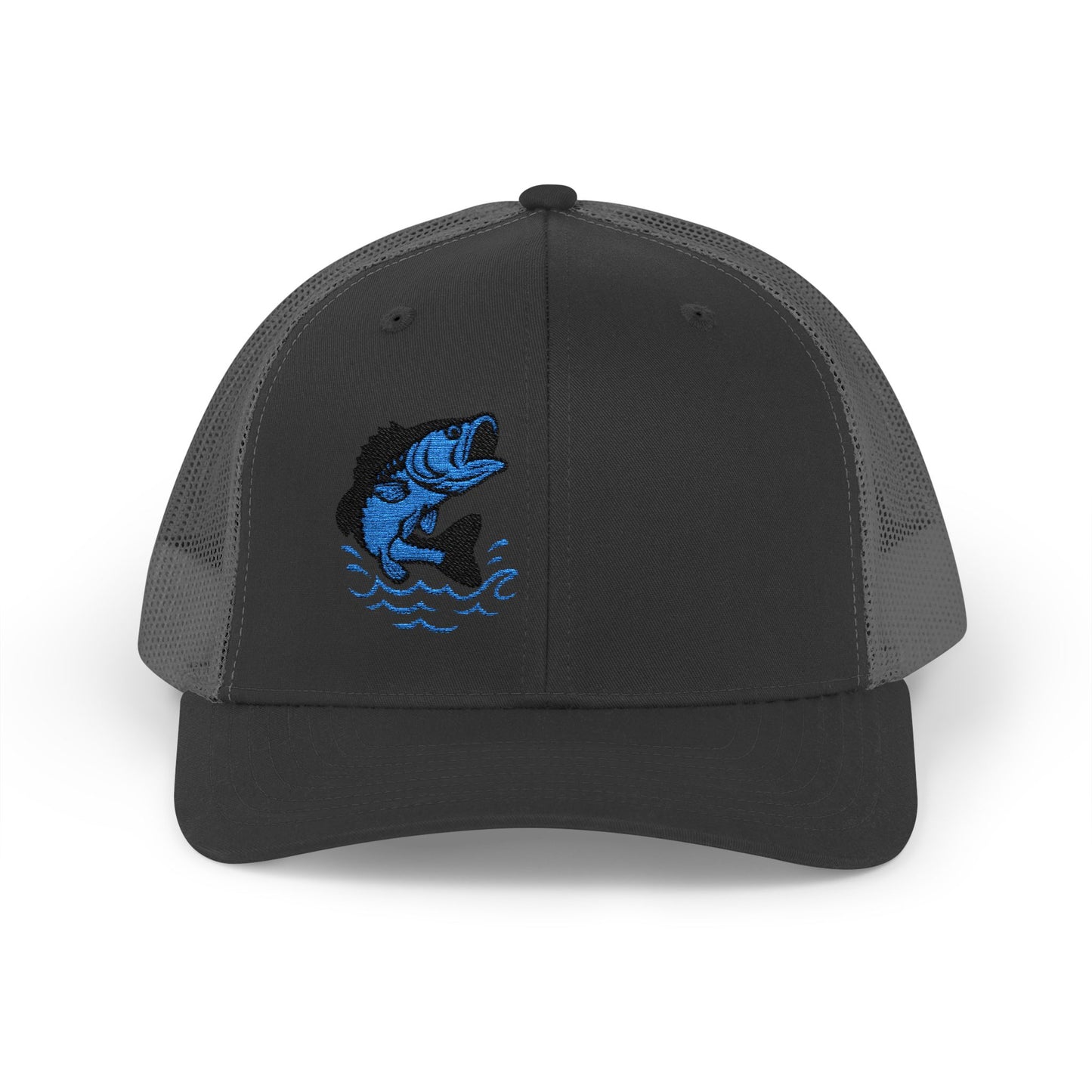 Jumping Fish Trucker Hat – Embroidered Blue Fishing Hat for Anglers, Lake Days, and Outdoor Style