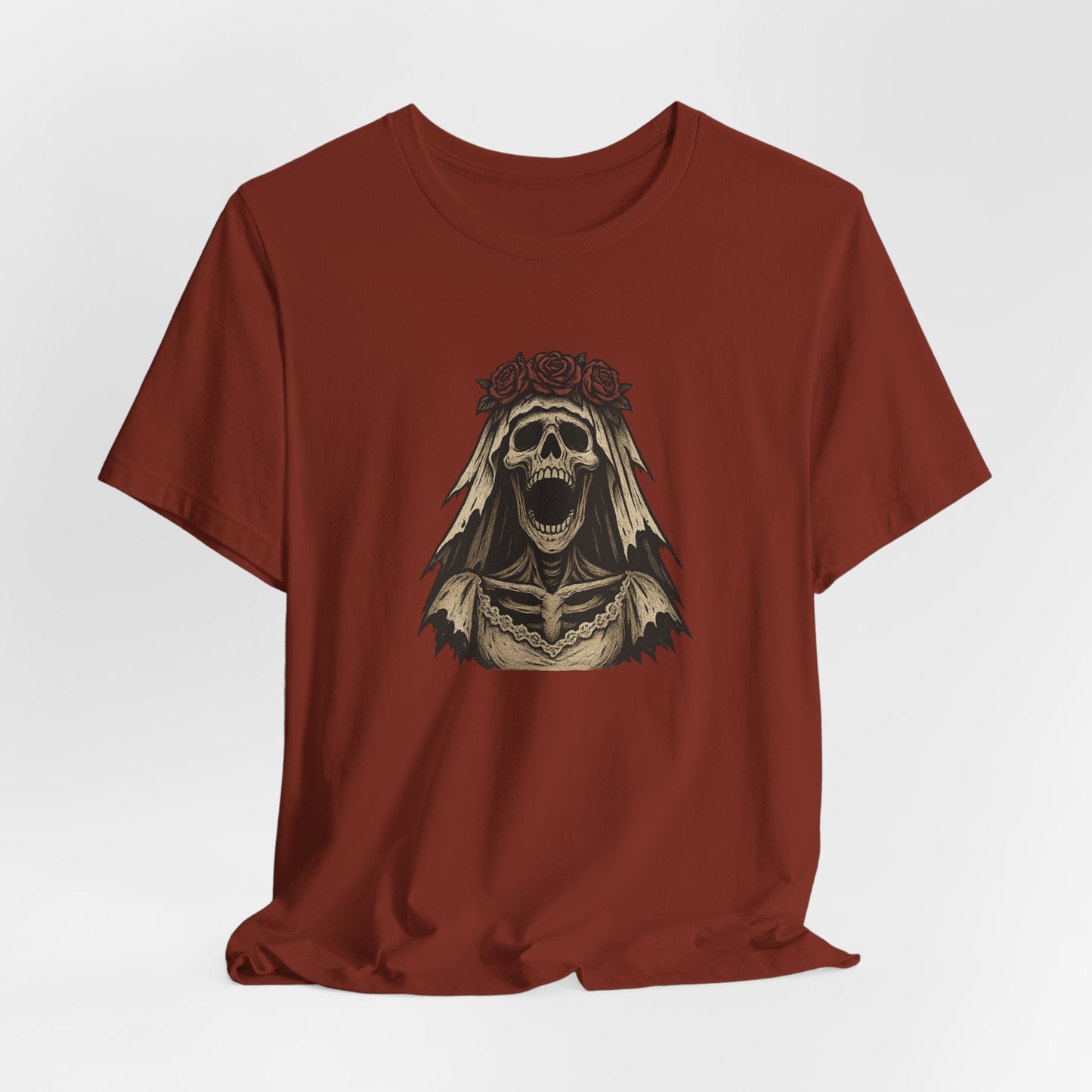 Screaming Skeleton Bride Halloween Shirt – Gothic Undead Bride Graphic Tee for Spooky Season Horror Fans