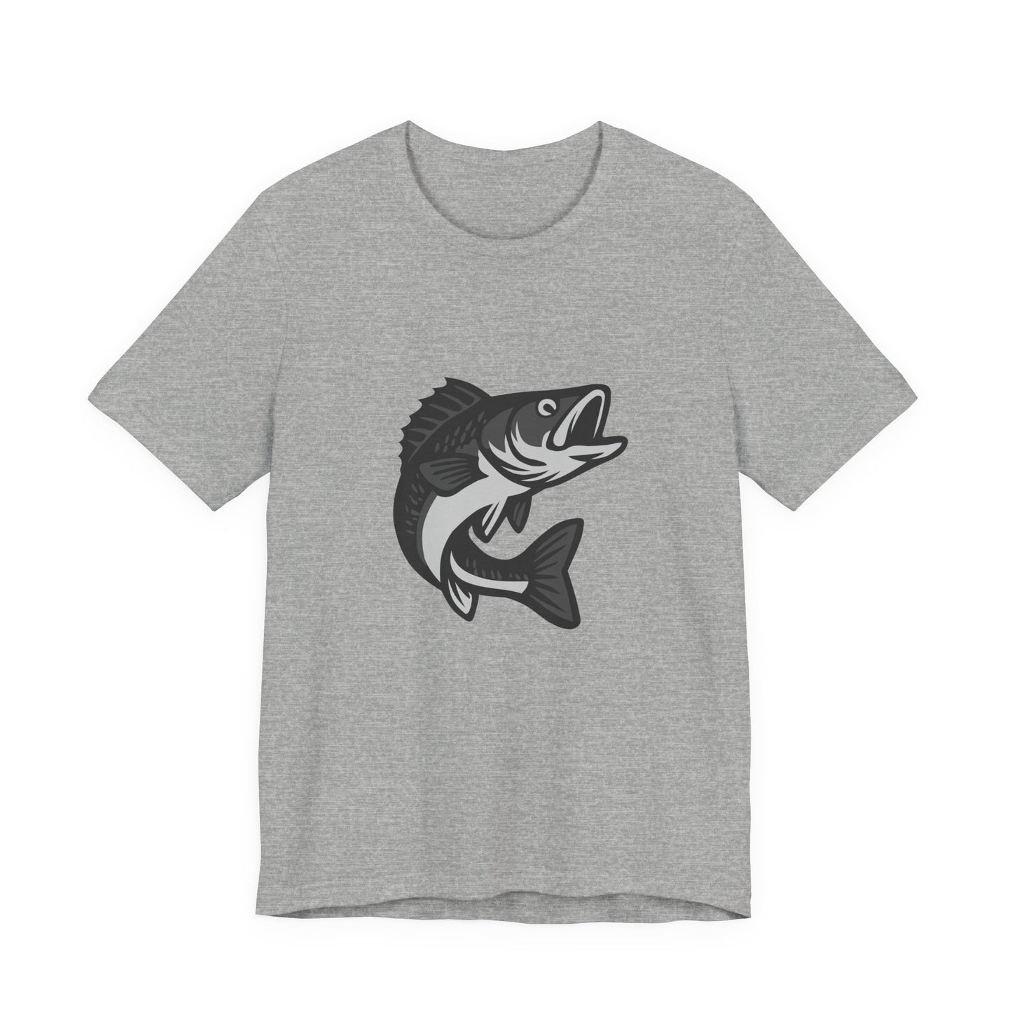 Walleye Fishing Graphic T-Shirt – Dark Theme Grayscale Freshwater Game Fish Design on Black Tee with Angler Energy and Modern Ghost Effect. Unisex Jersey Short Sleeve Tee