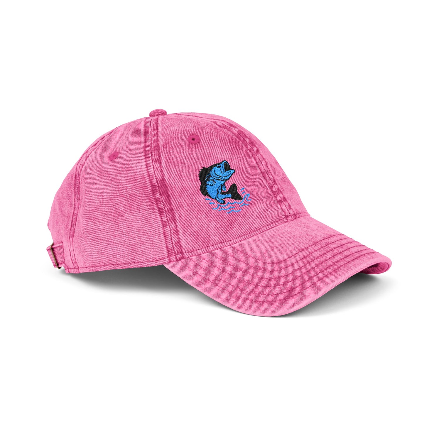Jumping Fish Vintage Hat – Embroidered Blue Fishing Hat for Anglers, Lake Days, and Outdoor Style