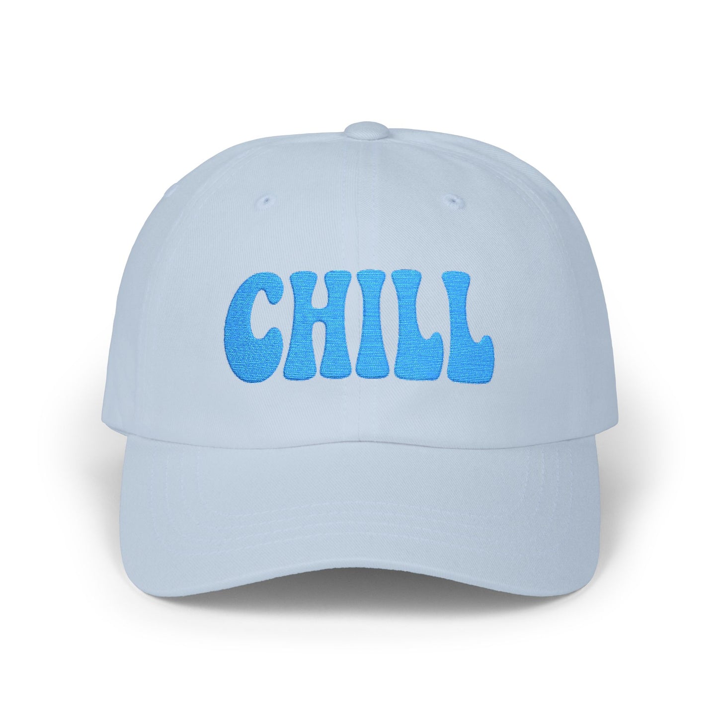 Chill Classic Dad Hat – Embroidered Relaxed Script Hat for Easygoing Vibes and Everyday Cool. Blue Letters