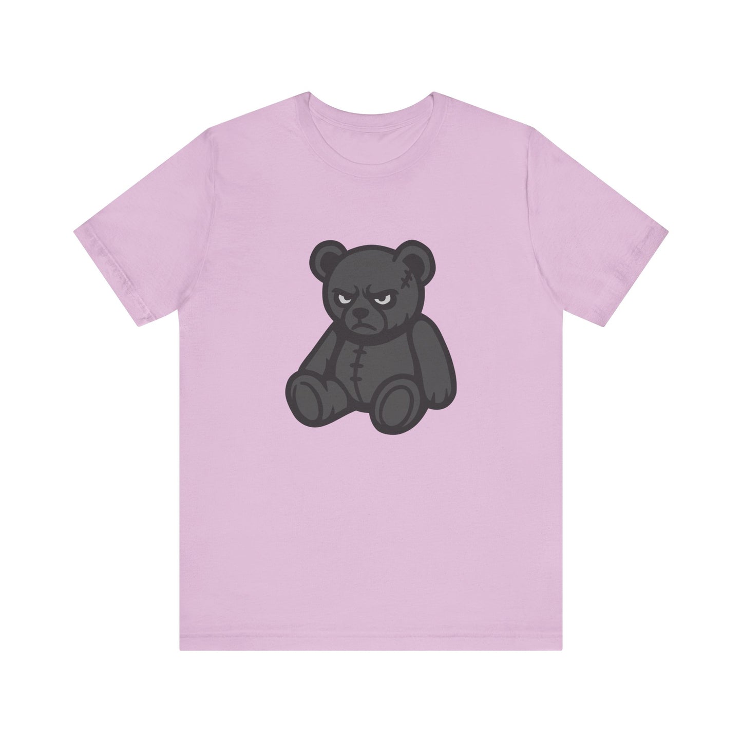 Angry Teddy Bear Graphic T-Shirt – Dark Theme Grayscale Plush with Attitude on Black Tee for Edgy or Ironic Style. Unisex Jersey Short Sleeve Tee