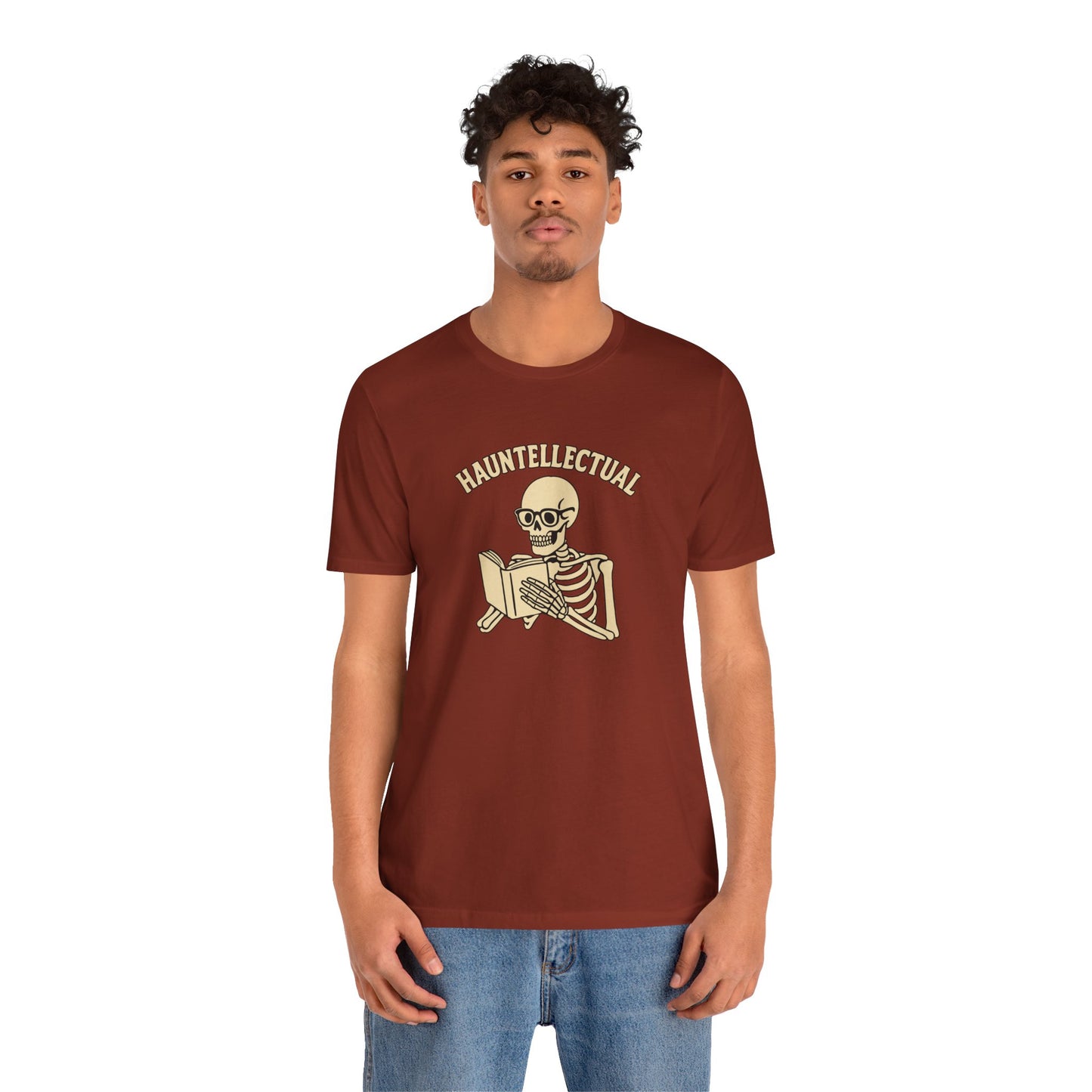 Hauntellectual Halloween Shirt – Funny Skeleton Reading Book Tee for Spooky Smart People
