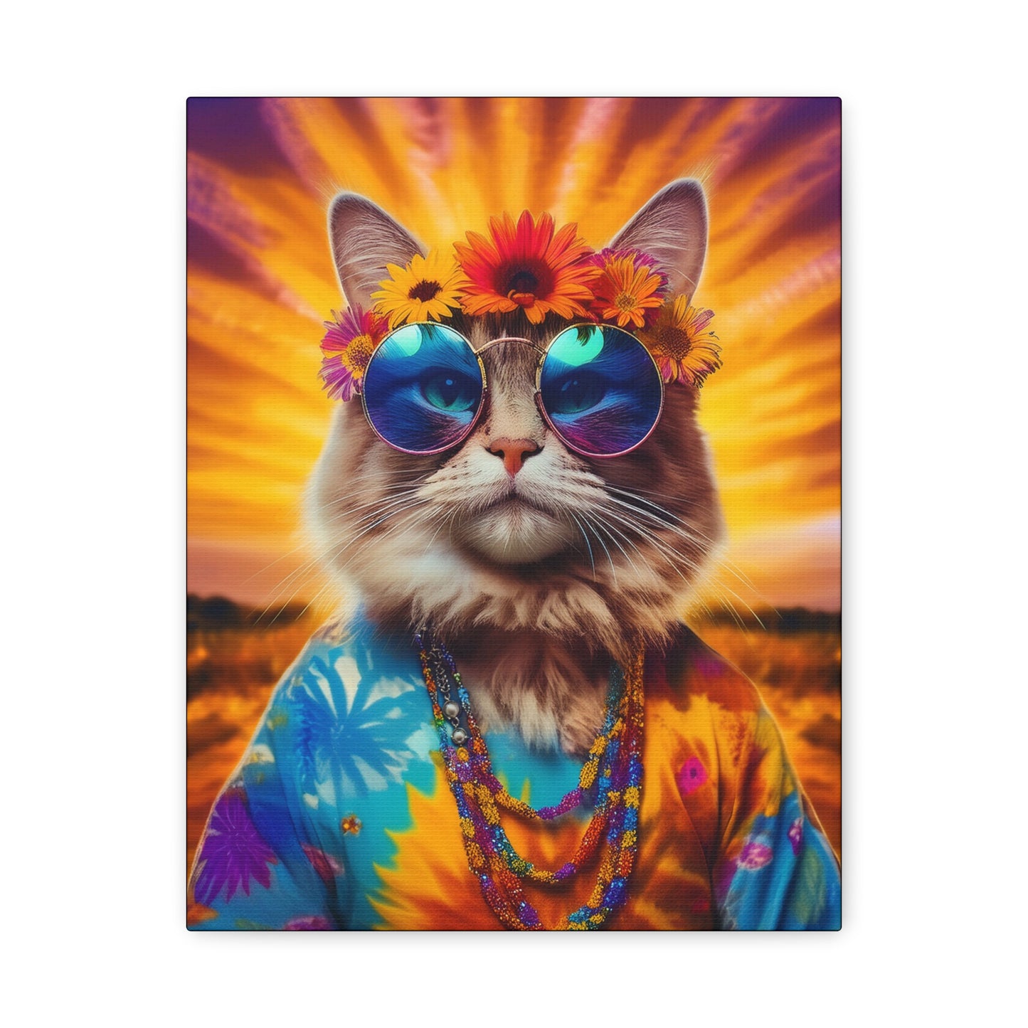 Purr-fect Guru Cat Hippie Canvas Art | Stretched Matte Wall Decor