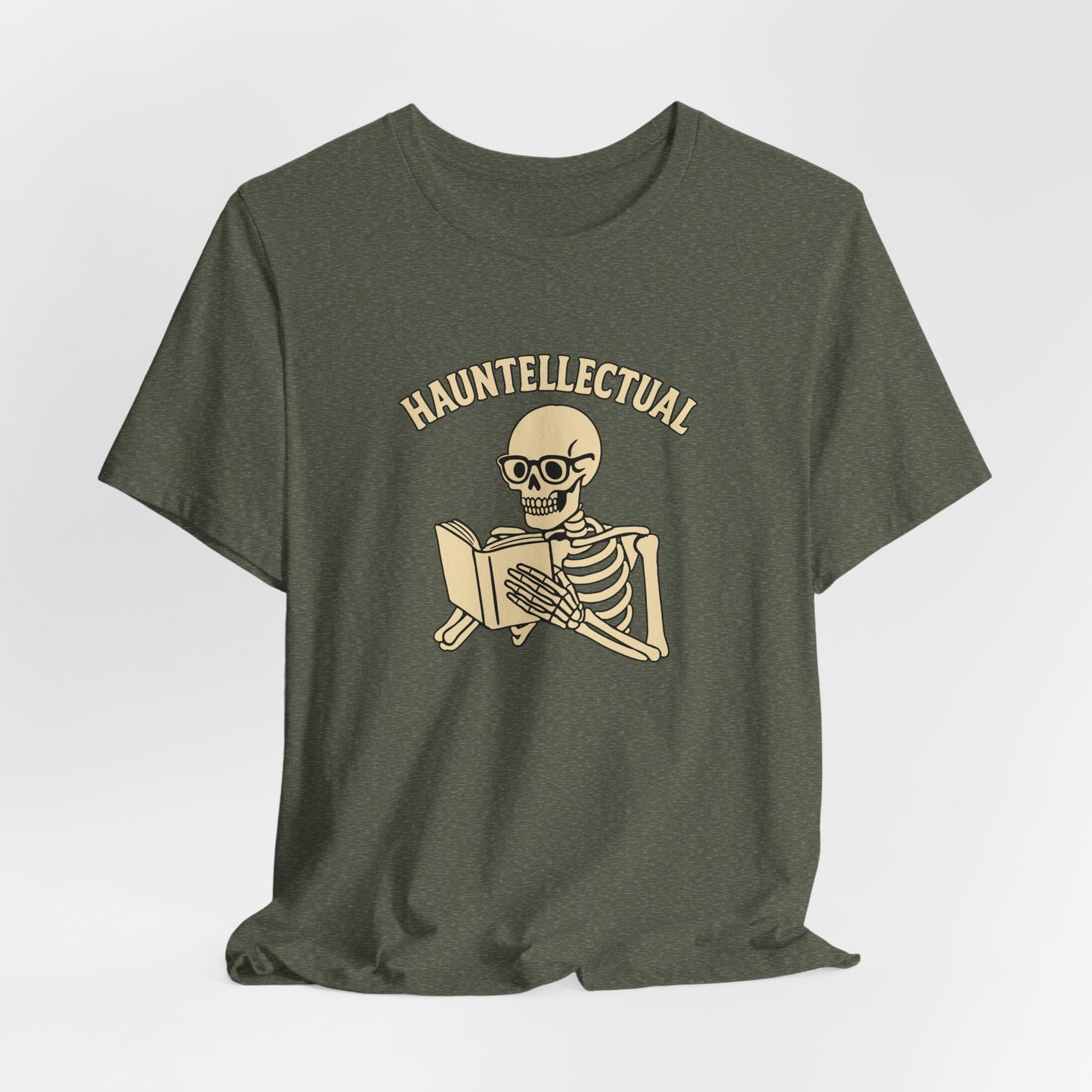 Hauntellectual Halloween Shirt – Funny Skeleton Reading Book Tee for Spooky Smart People