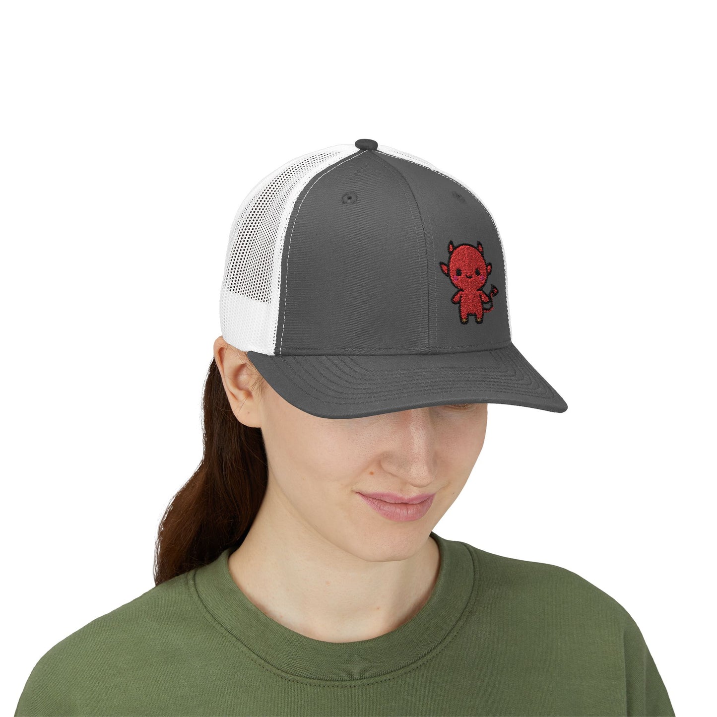 Lil Devil Trucker Hat – Embroidered Cute Mischief Hat with Kawaii Devil