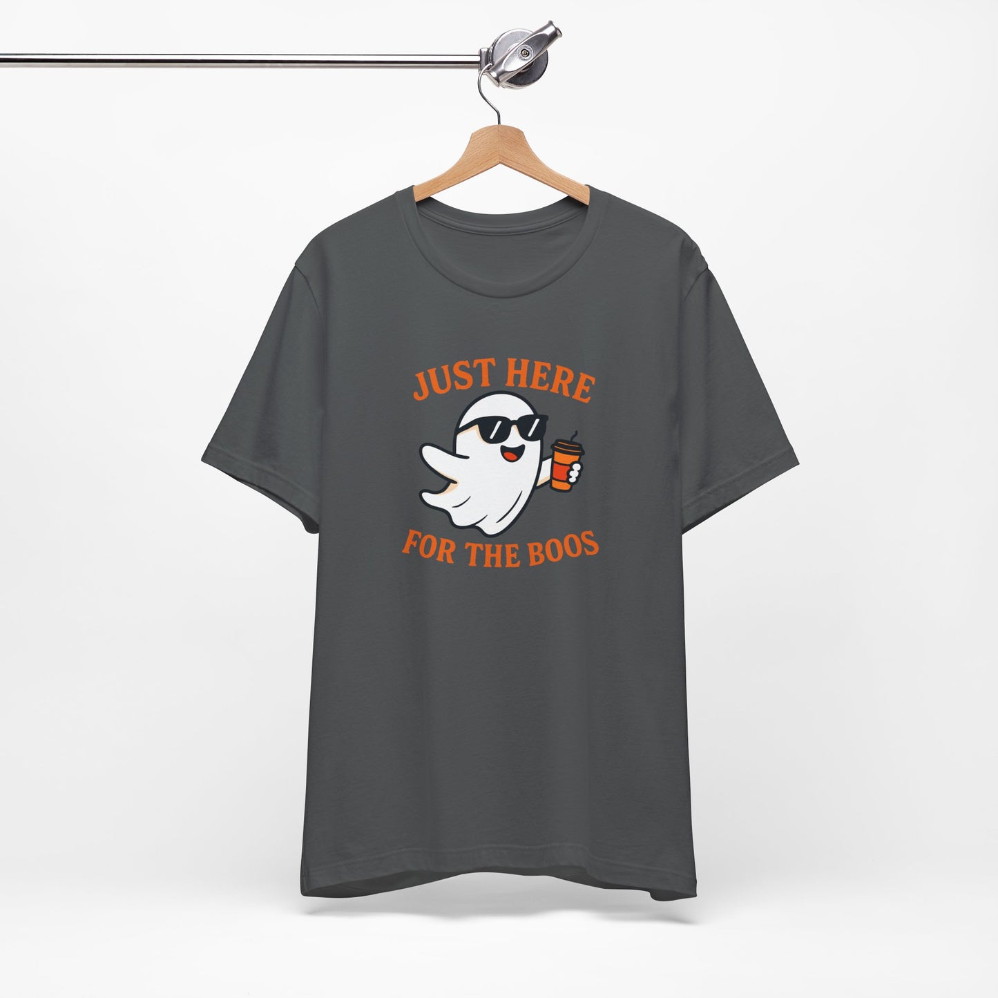 Just Here for the Boos Halloween Shirt – Funny Ghost Drinking Coffee Graphic Tee for Spooky Season