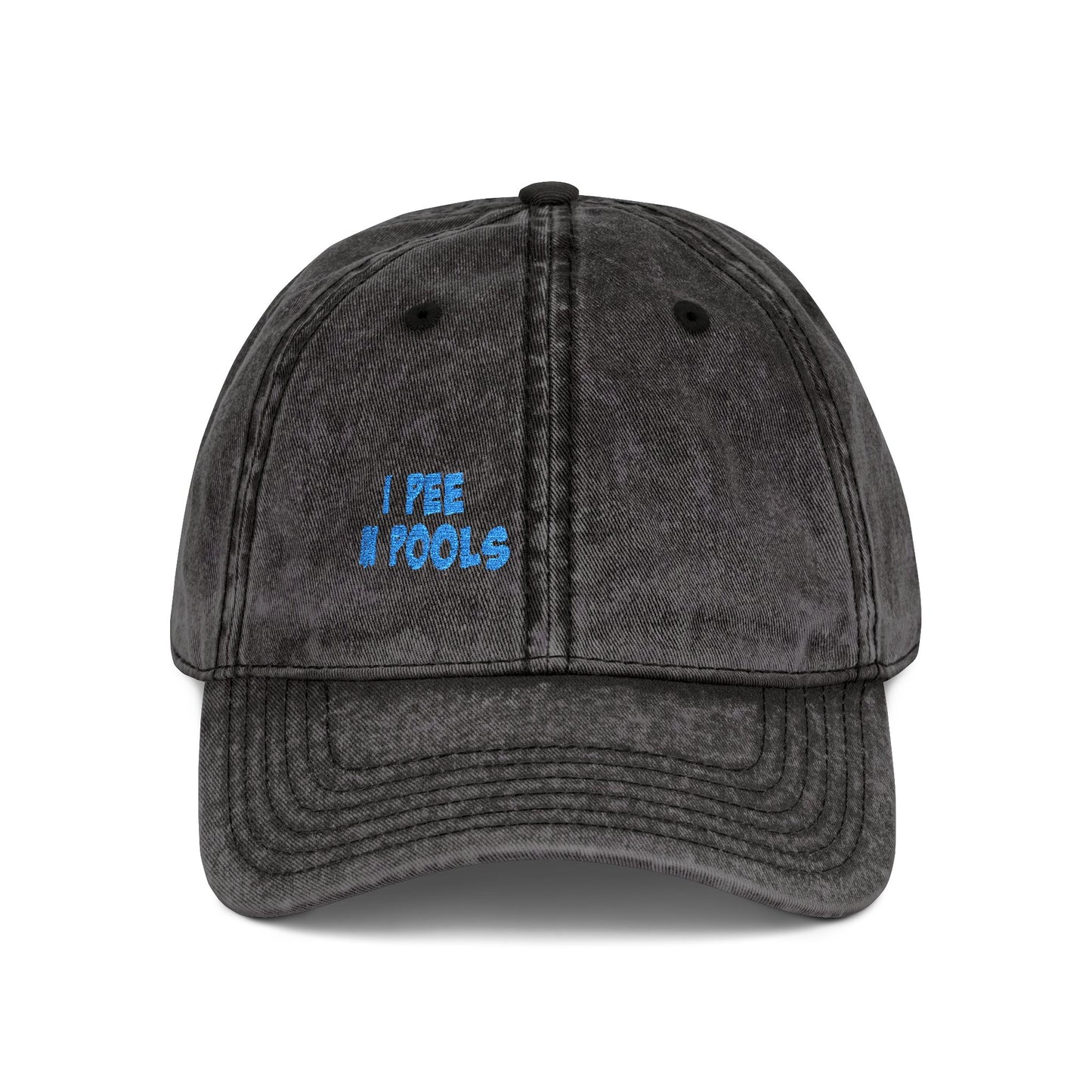 I Pee In Pools Vintage Hat – Funny Hat with Bold Blue Text for Lifeguard Terrors and Poolside Menaces