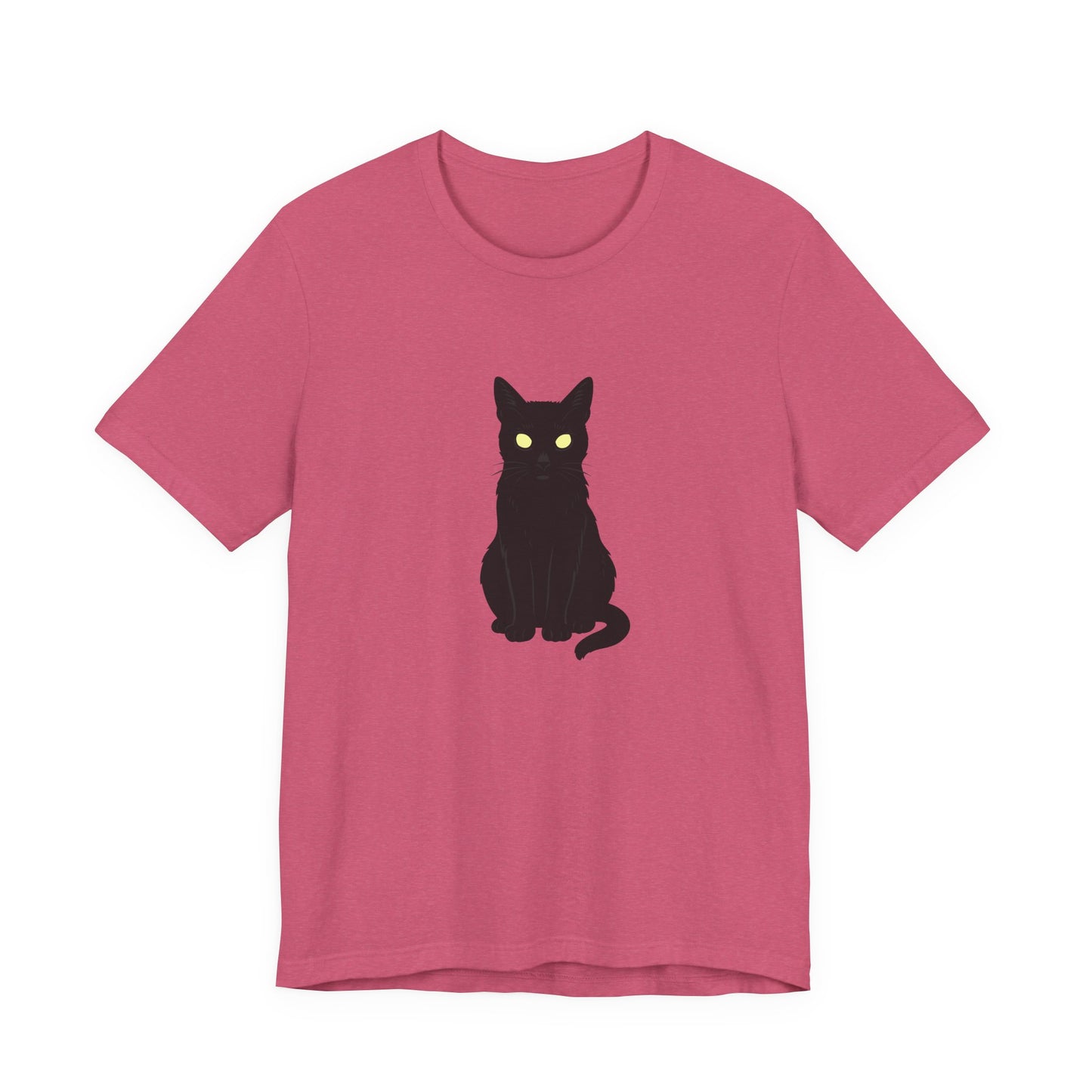 Glowing-Eyed Black Cat Shirt – Dark Theme Feline Stare for Maximum Spook and Minimal Effort. Unisex Jersey Short Sleeve Tee