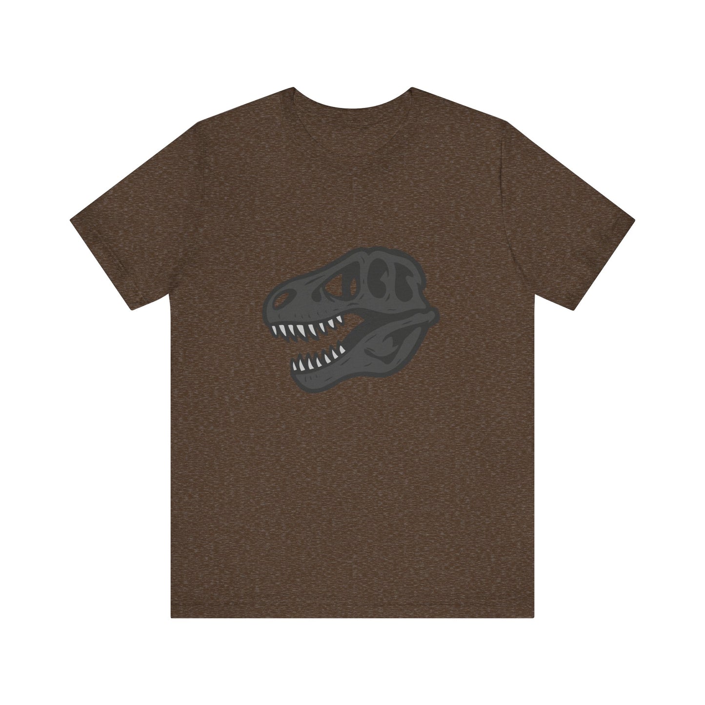 T-Rex Skull Graphic T-Shirt – Dark Theme Grayscale Dinosaur Skeleton Design on Black Tee with Prehistoric Edge and Modern Ghost Effect. Unisex Jersey Short Sleeve Tee