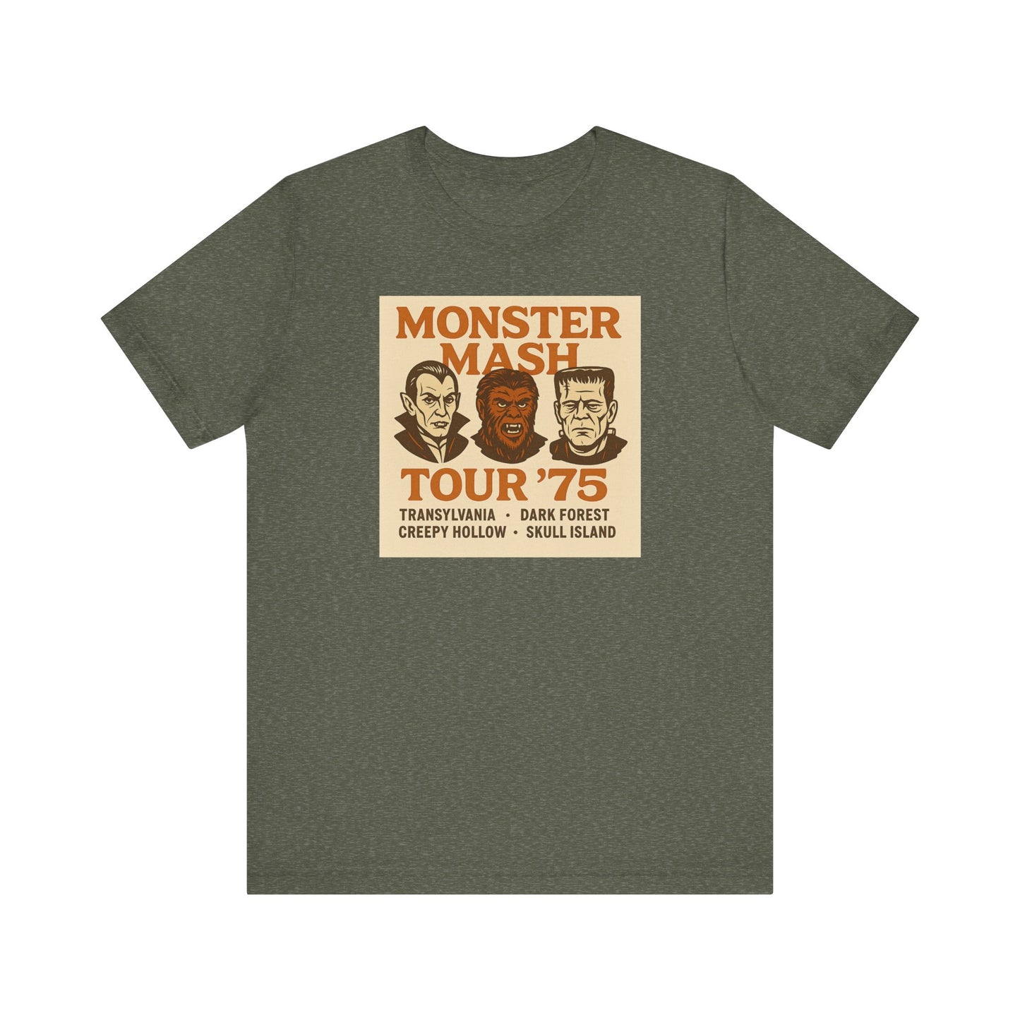 Monster Mash Tour '75 Halloween Shirt – Vintage Horror Band Tee Featuring Dracula, Wolfman, Frankenstein