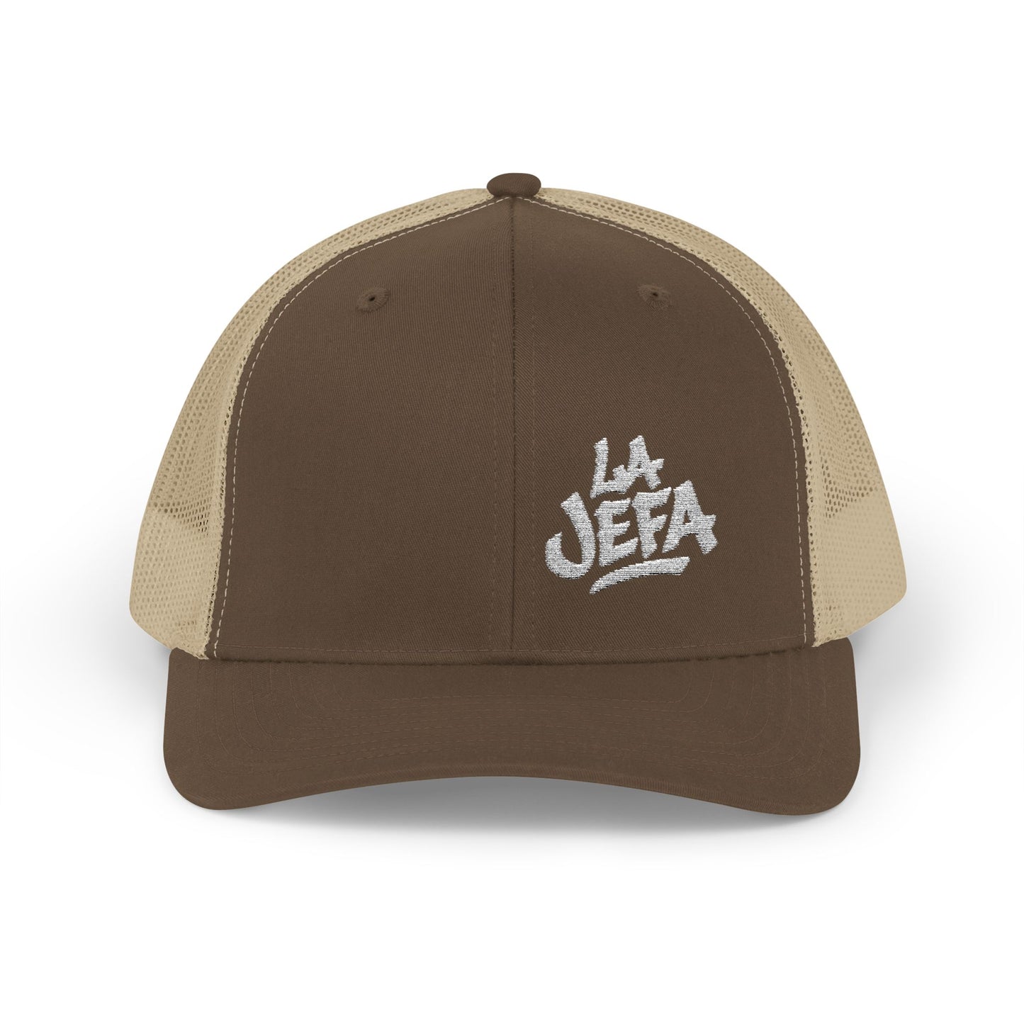 La Jefa Trucker Hat – Embroidered Latina Boss Hat for Bold Women. White Letters